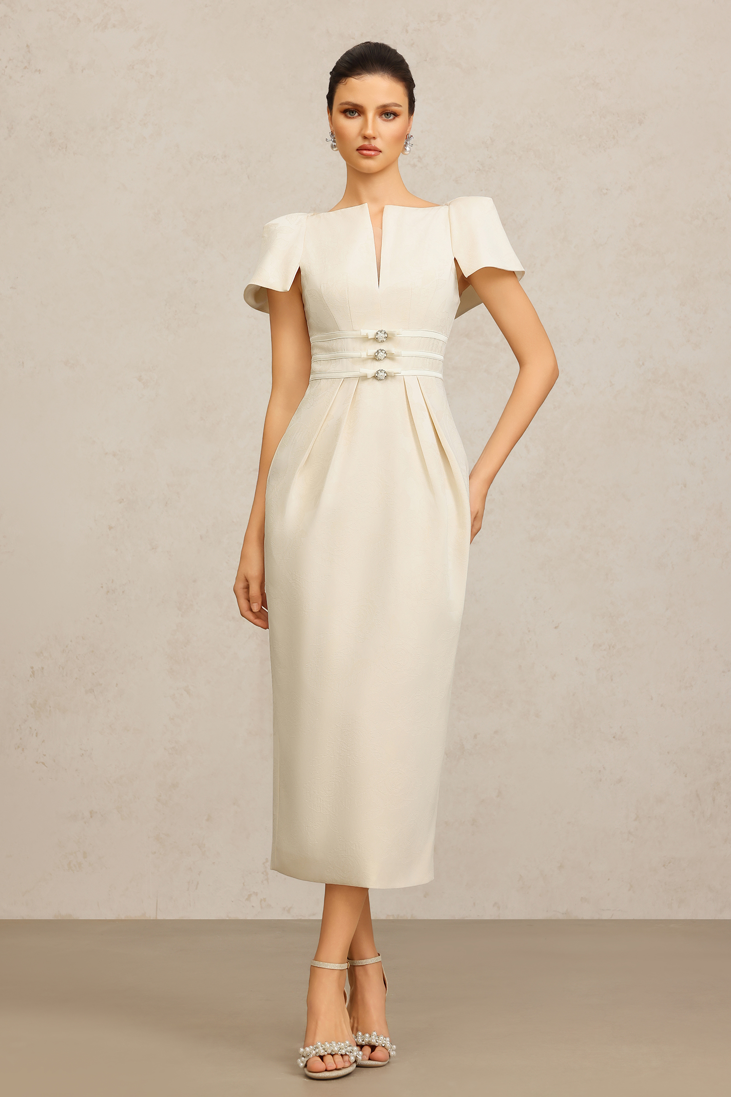 Kivi Short Sleeves Folds Bowknot Maxi Dress