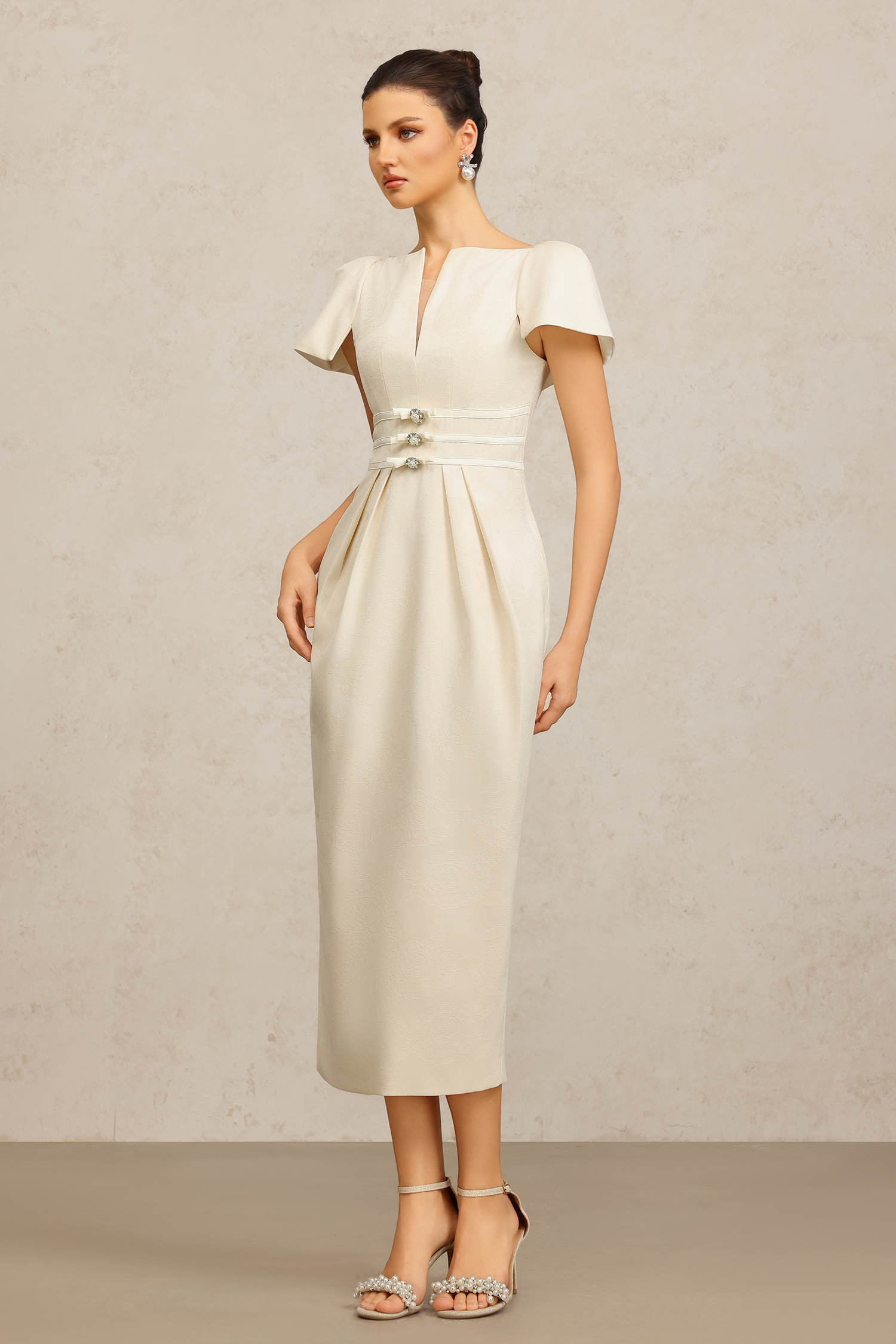 Kivi Short Sleeves Folds Bowknot Maxi Dress