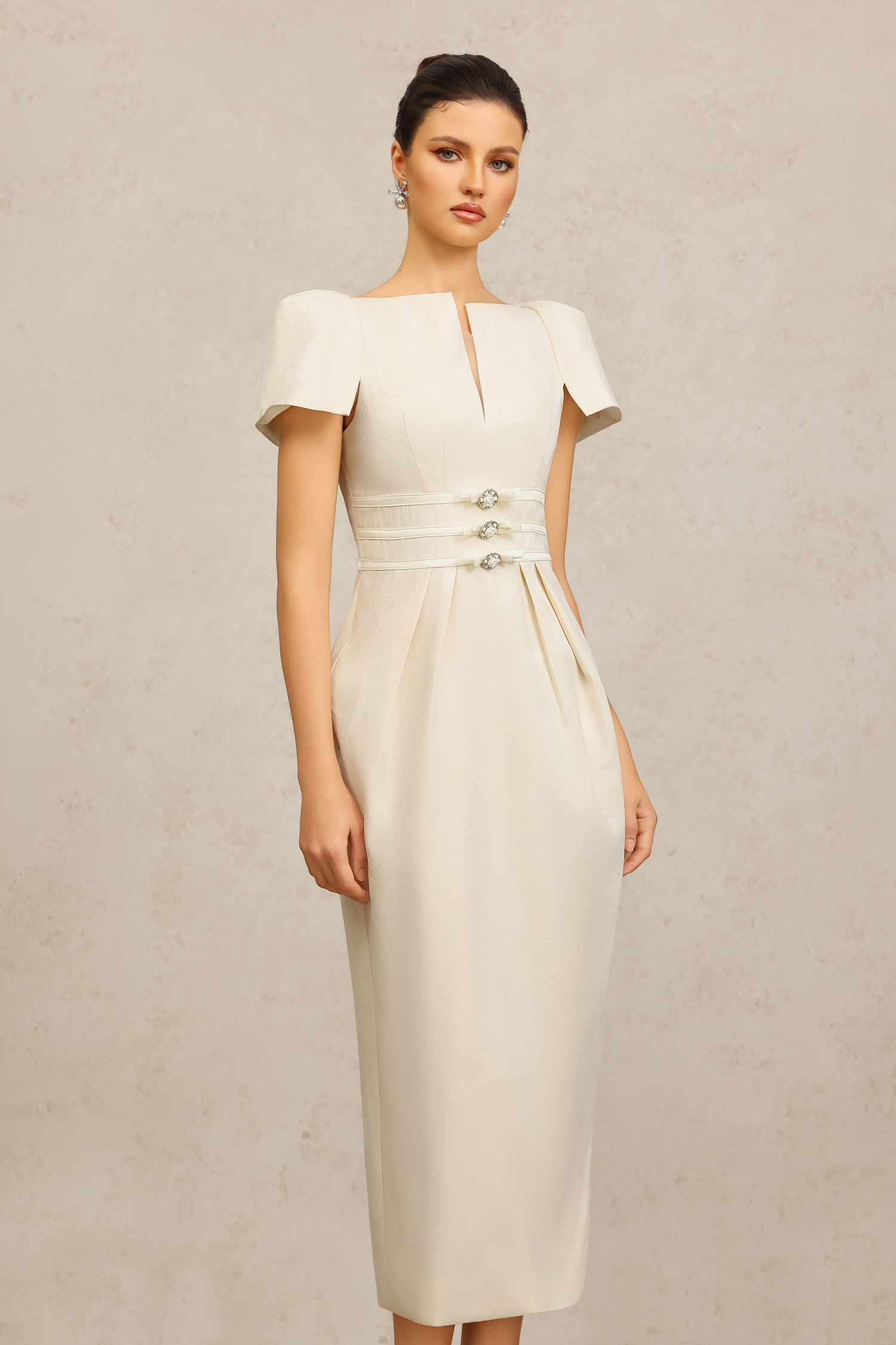 Kivi Short Sleeves Folds Bowknot Maxi Dress