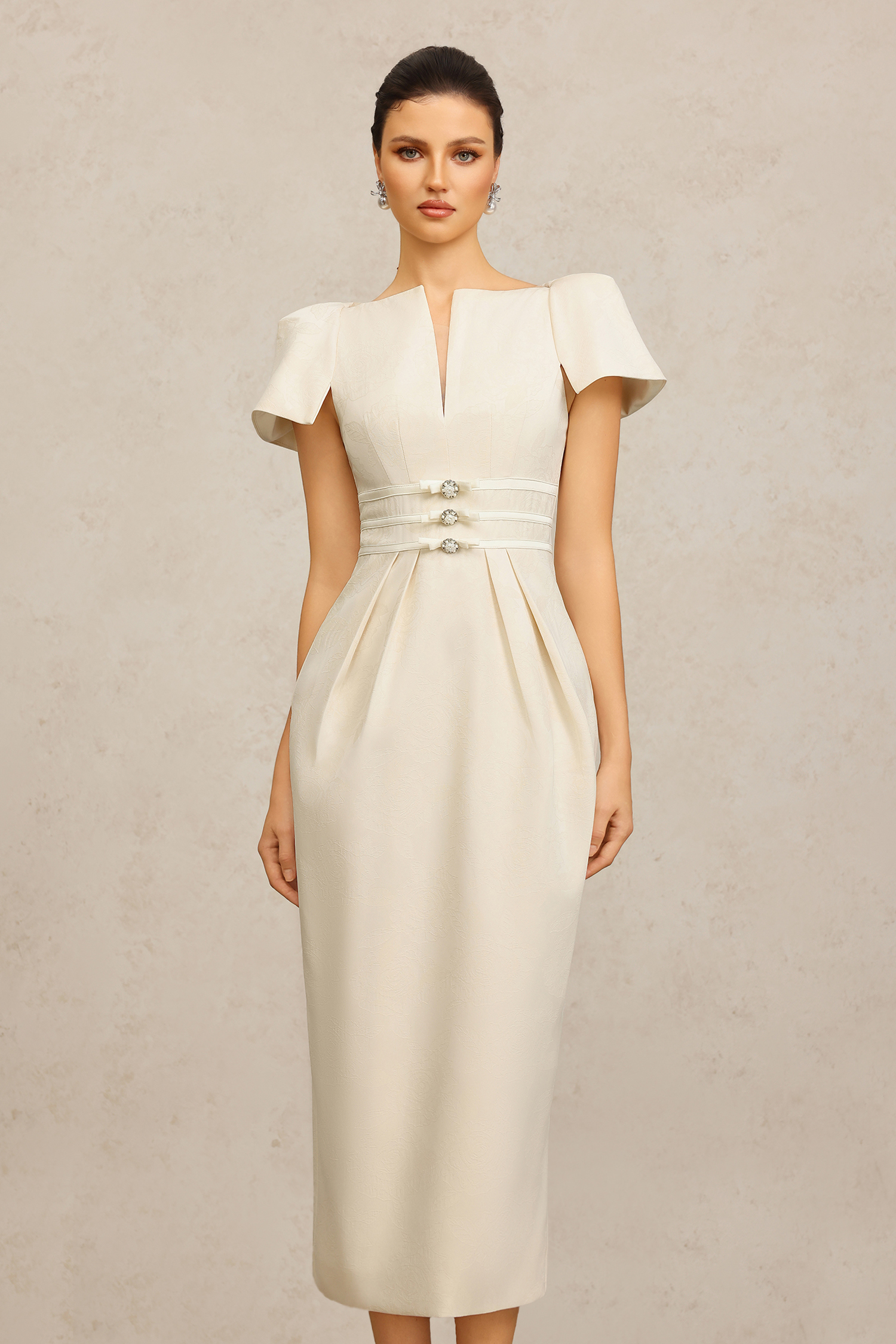 Kivi Short Sleeves Folds Bowknot Maxi Dress