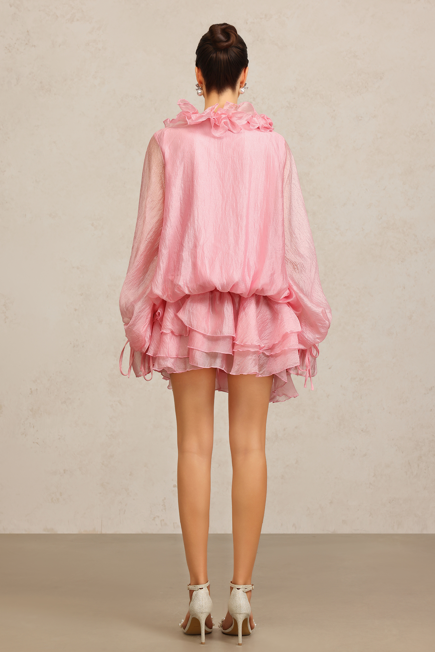 Fallon Long Sleeves Floral Flowers Pink Mini Dress