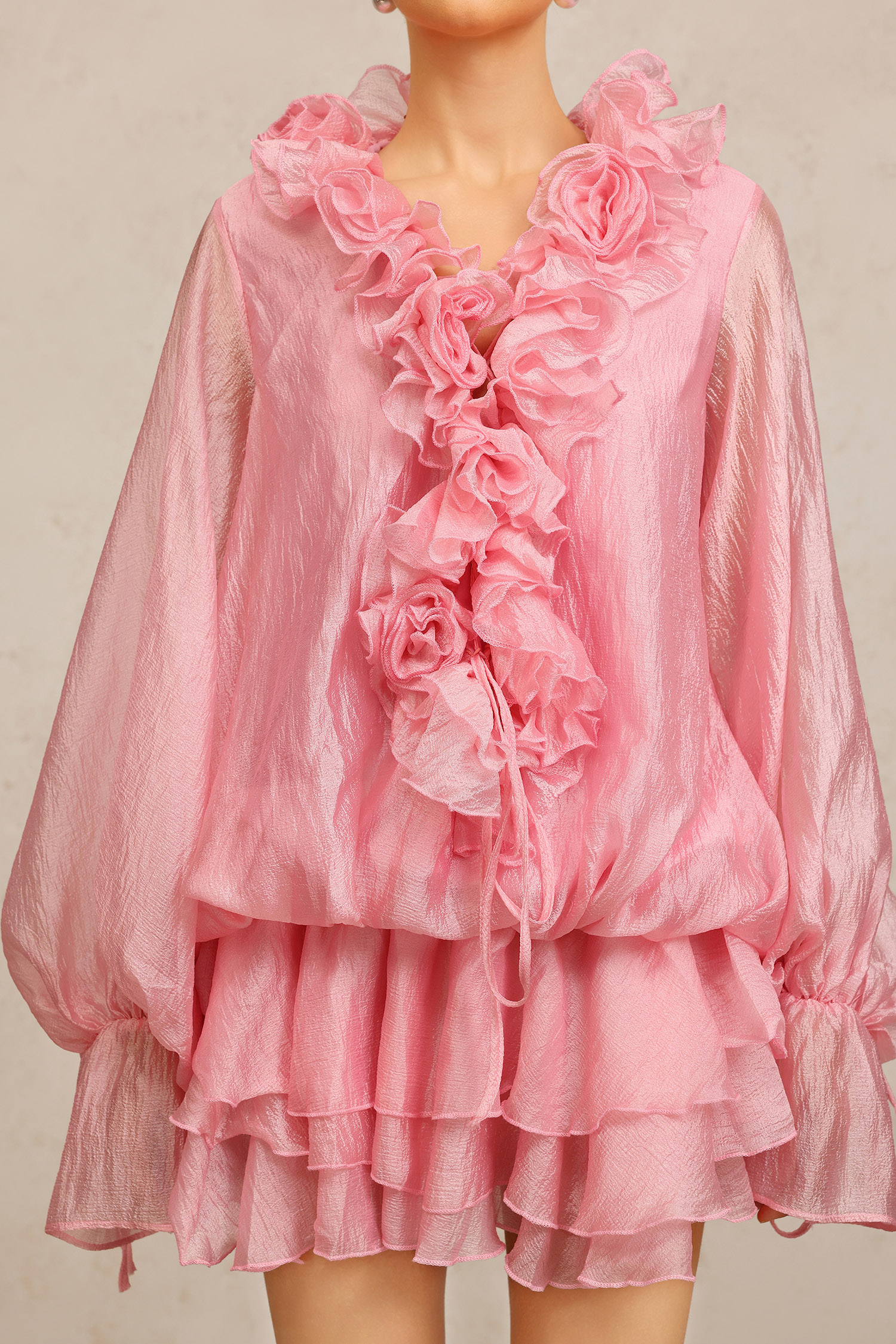 Fallon Long Sleeves Floral Flowers Pink Mini Dress