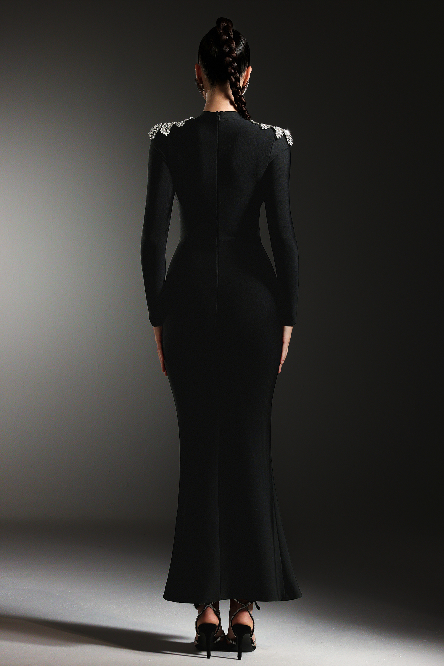 Saloha Long Sleeves Diamond Slit Fish Tail Bandage Maxi Dress