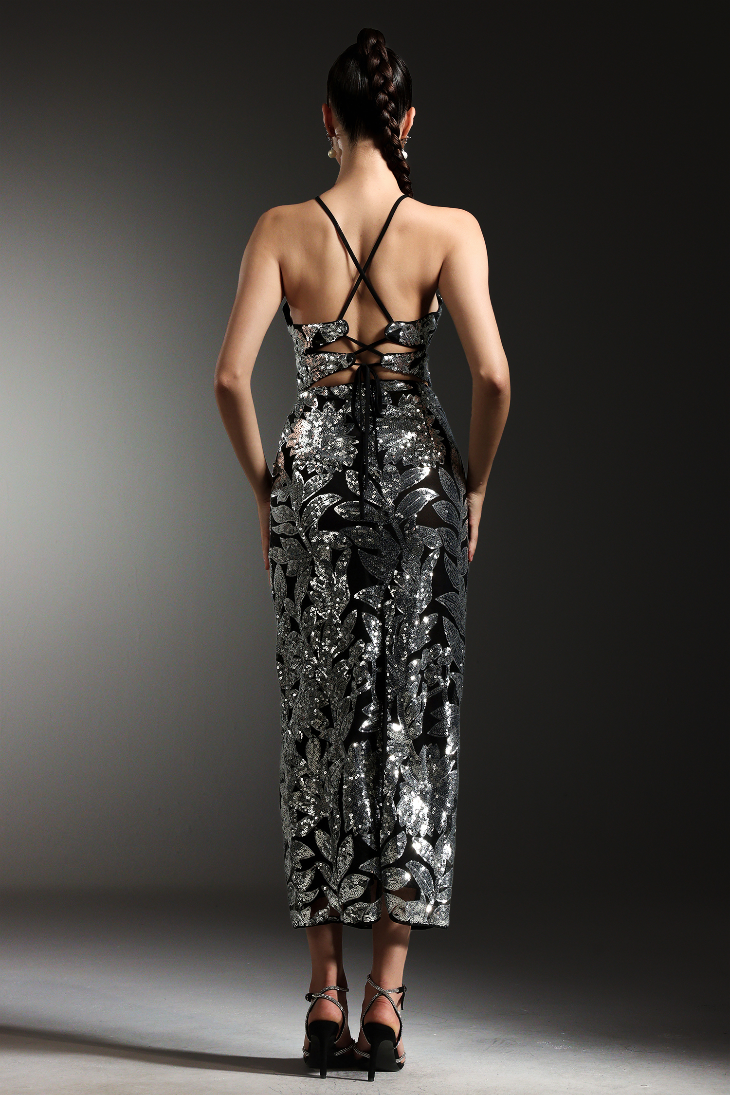 Jilly Halter Sleeveless Sequin Maxi Dress