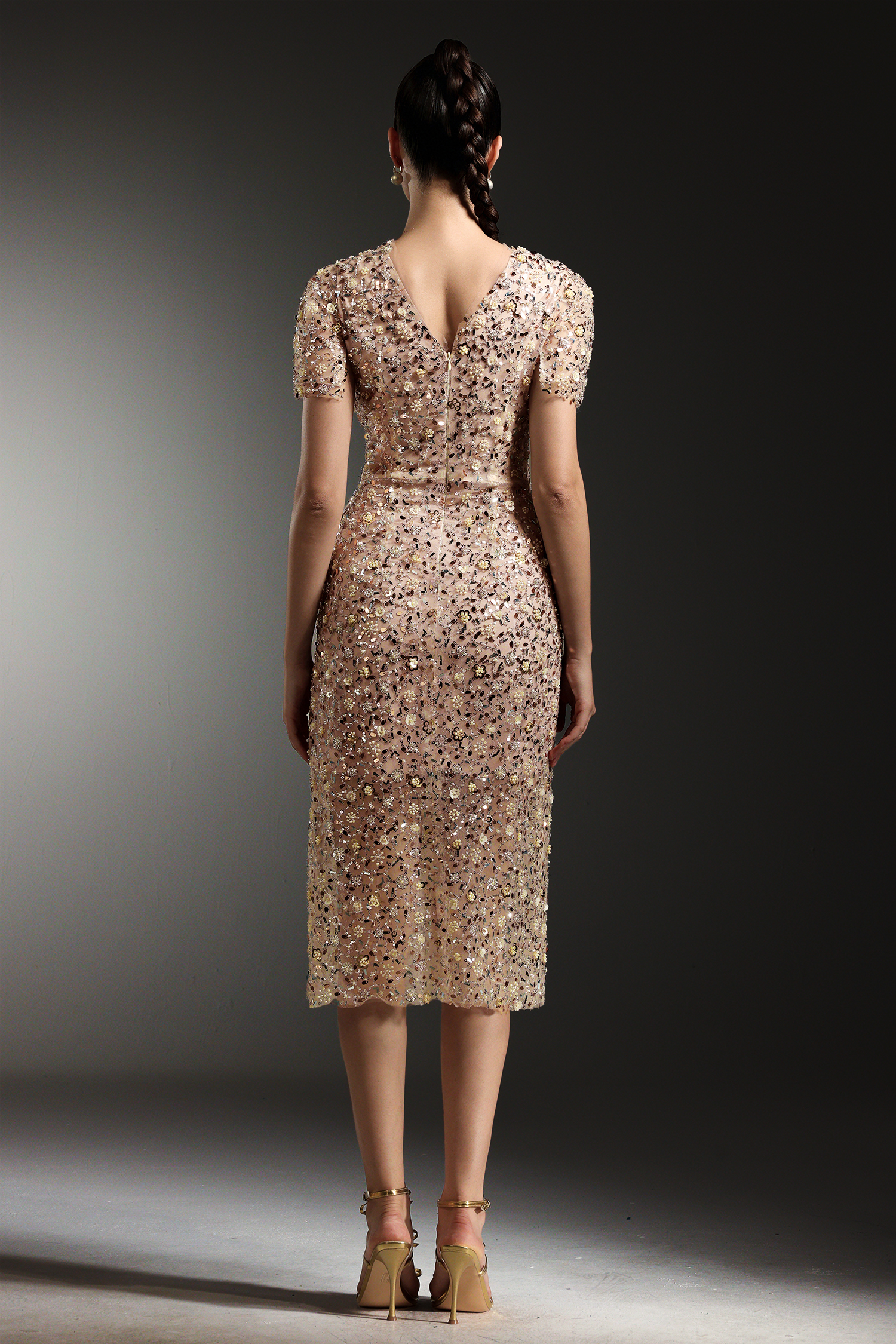 Rafik Short Sleeves V-Neck Diamond Pearl Maxi Dress