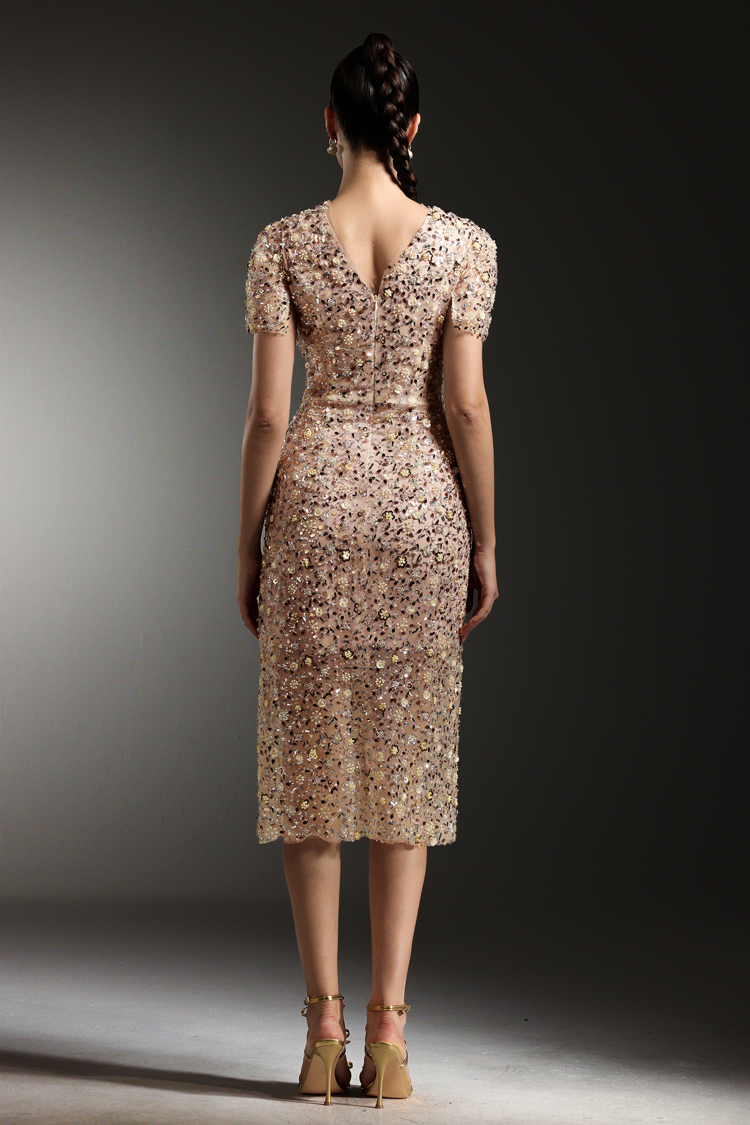 Rafik Short Sleeves V-Neck Diamond Pearl Maxi Dress