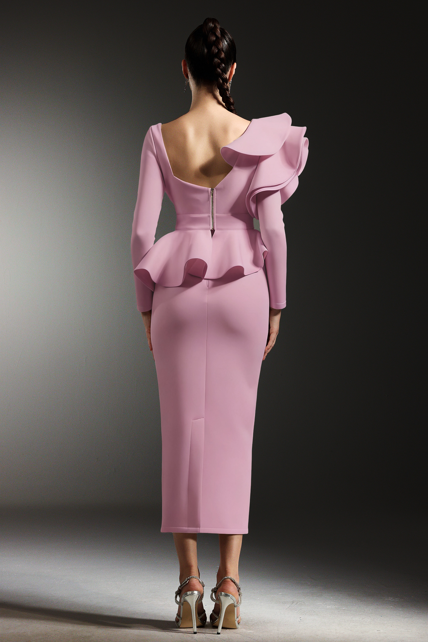 Faray Ruffled Long Sleeves Pink Maxi Dress