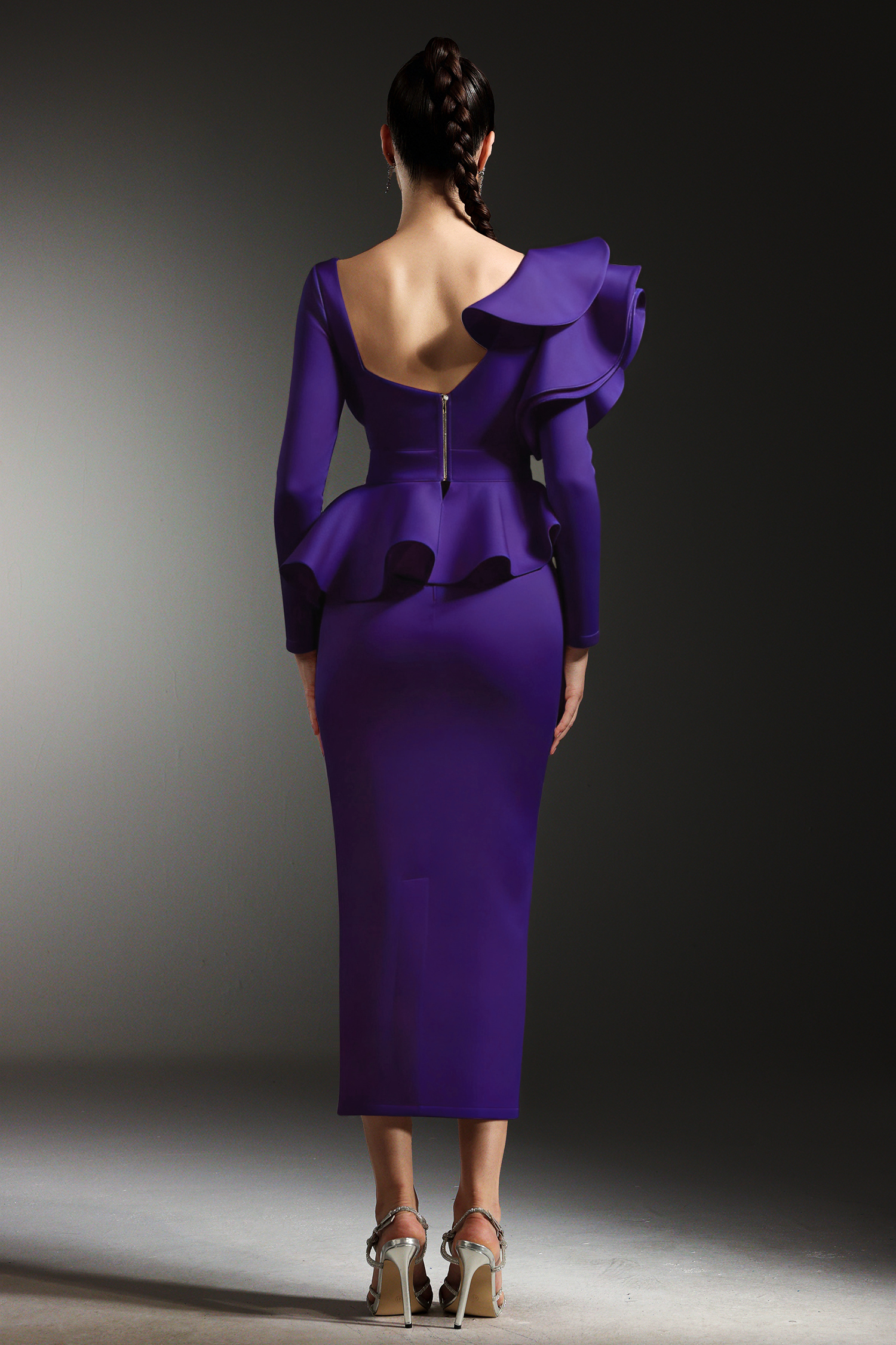 Faray Ruffled Long Sleeves Purple Maxi Dress