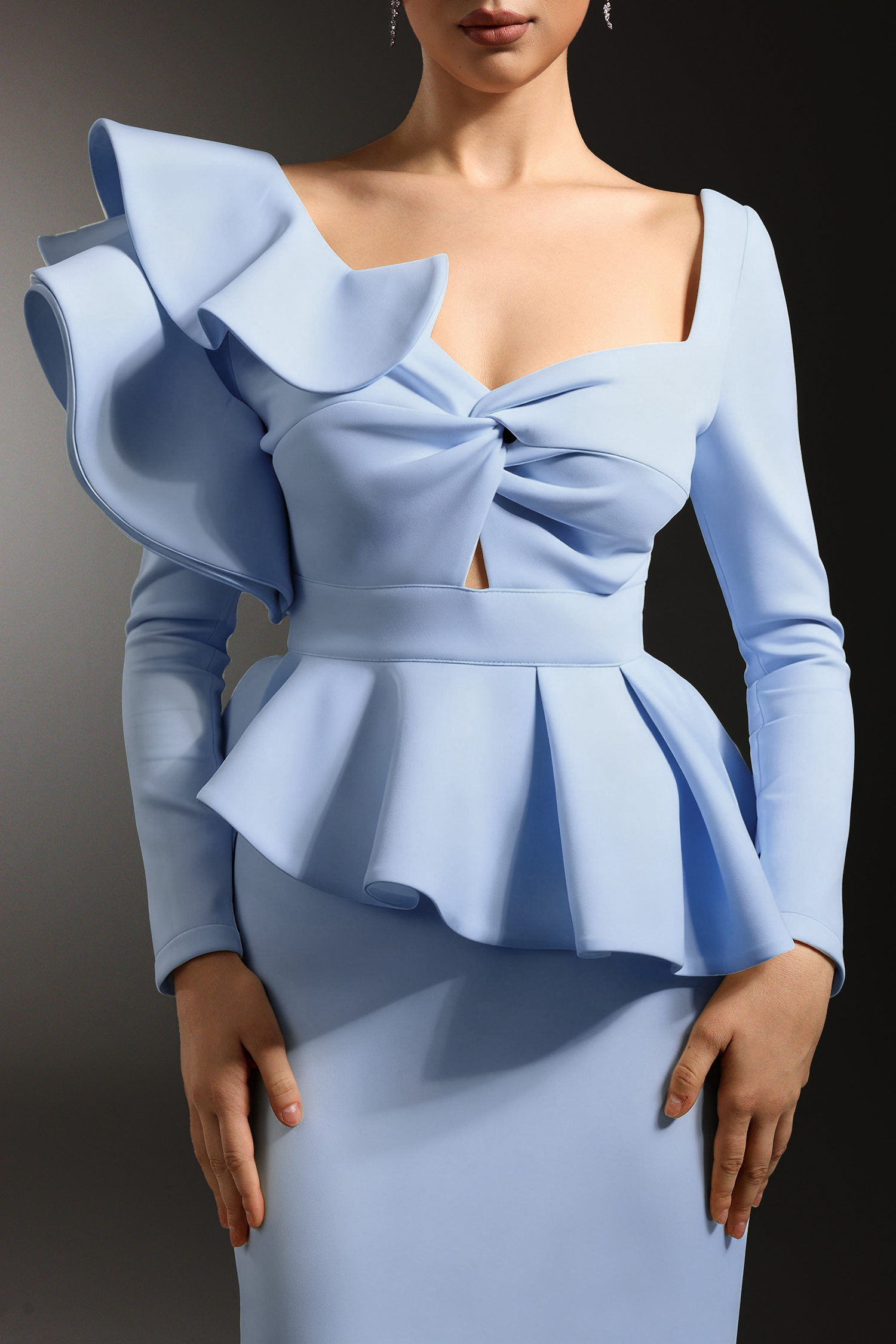 Faray Ruffled Long Sleeves Blue Maxi Dress