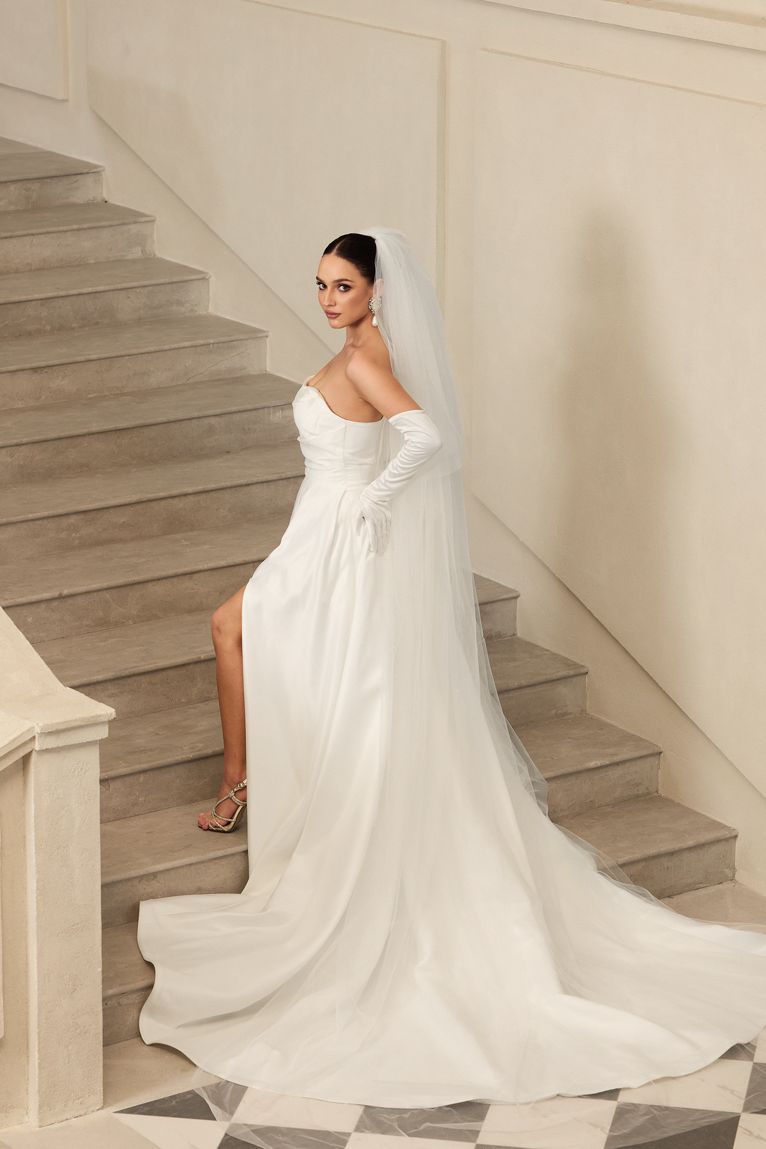 Yahir Strapless and slit wedding maxi dress