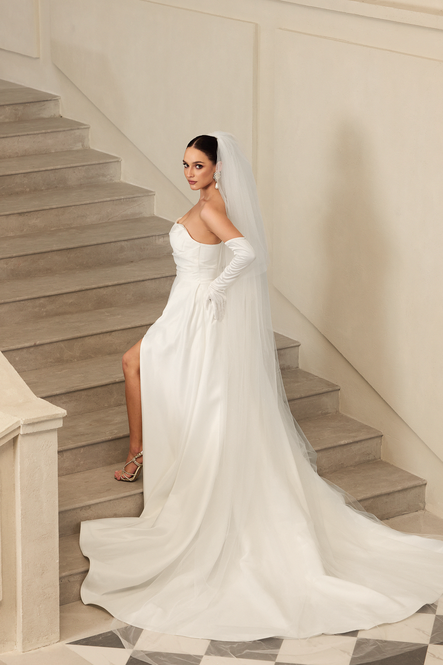 Yahir Strapless and slit wedding maxi dress