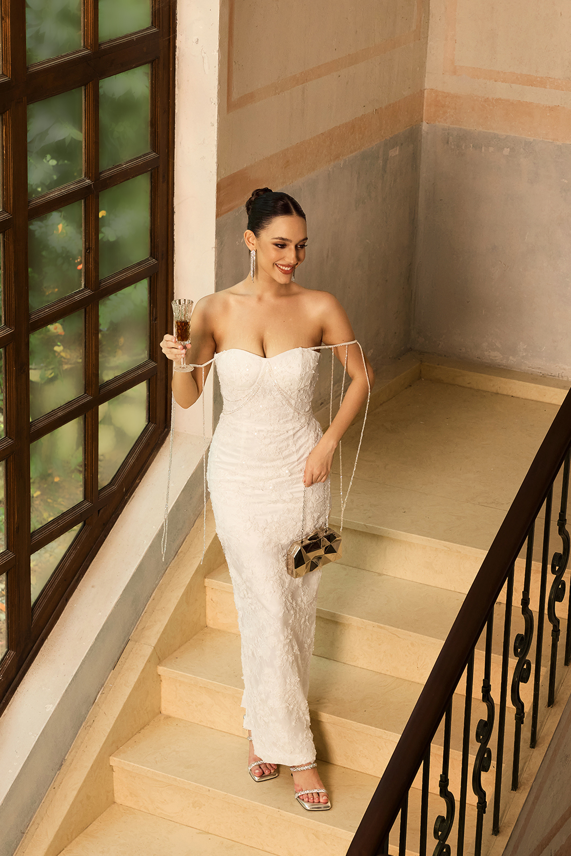 Skyler off-shoulder sequined strapless dress