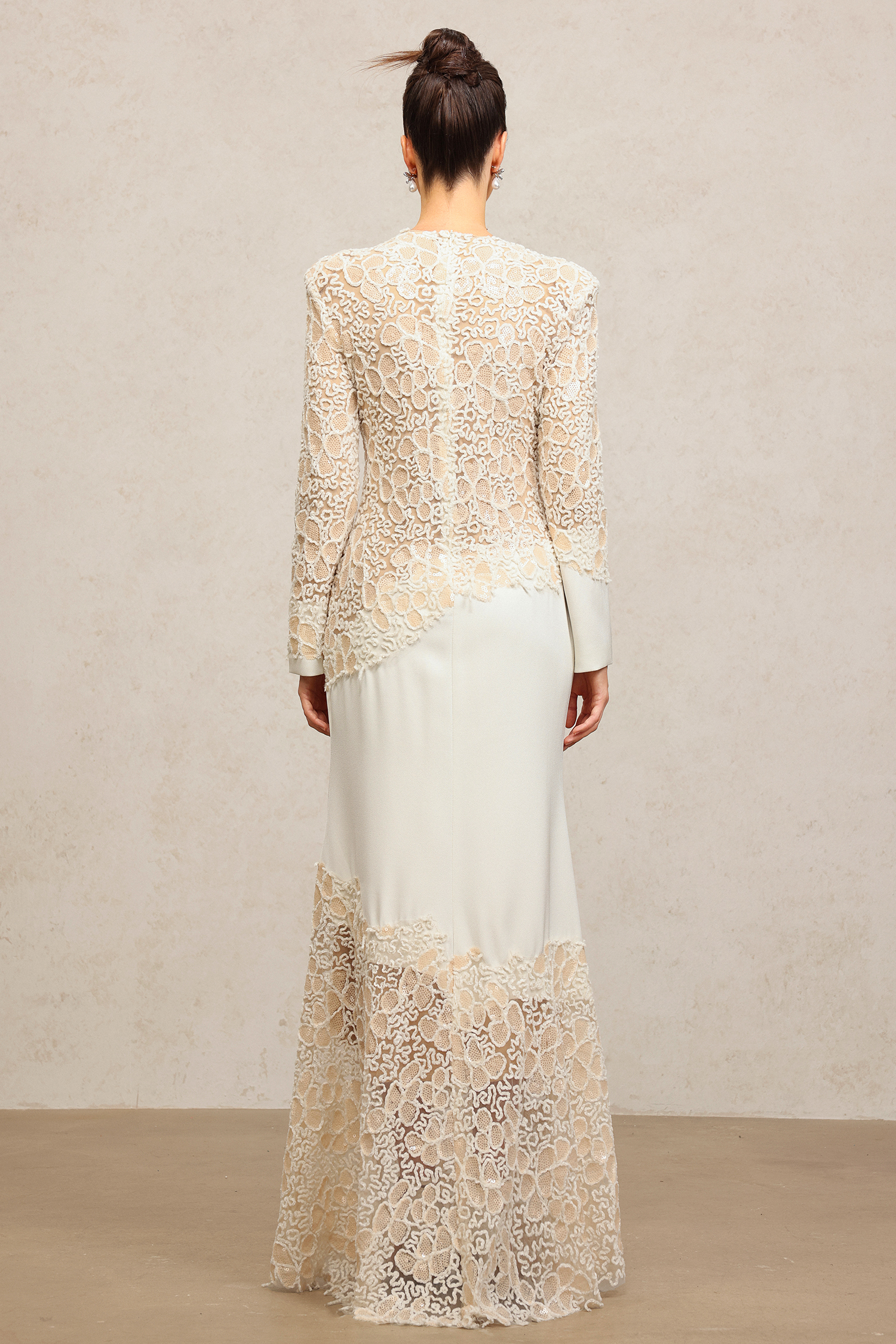 Wedasa Round Neck Long Sleeves Embroidery Lace Maxi Dress