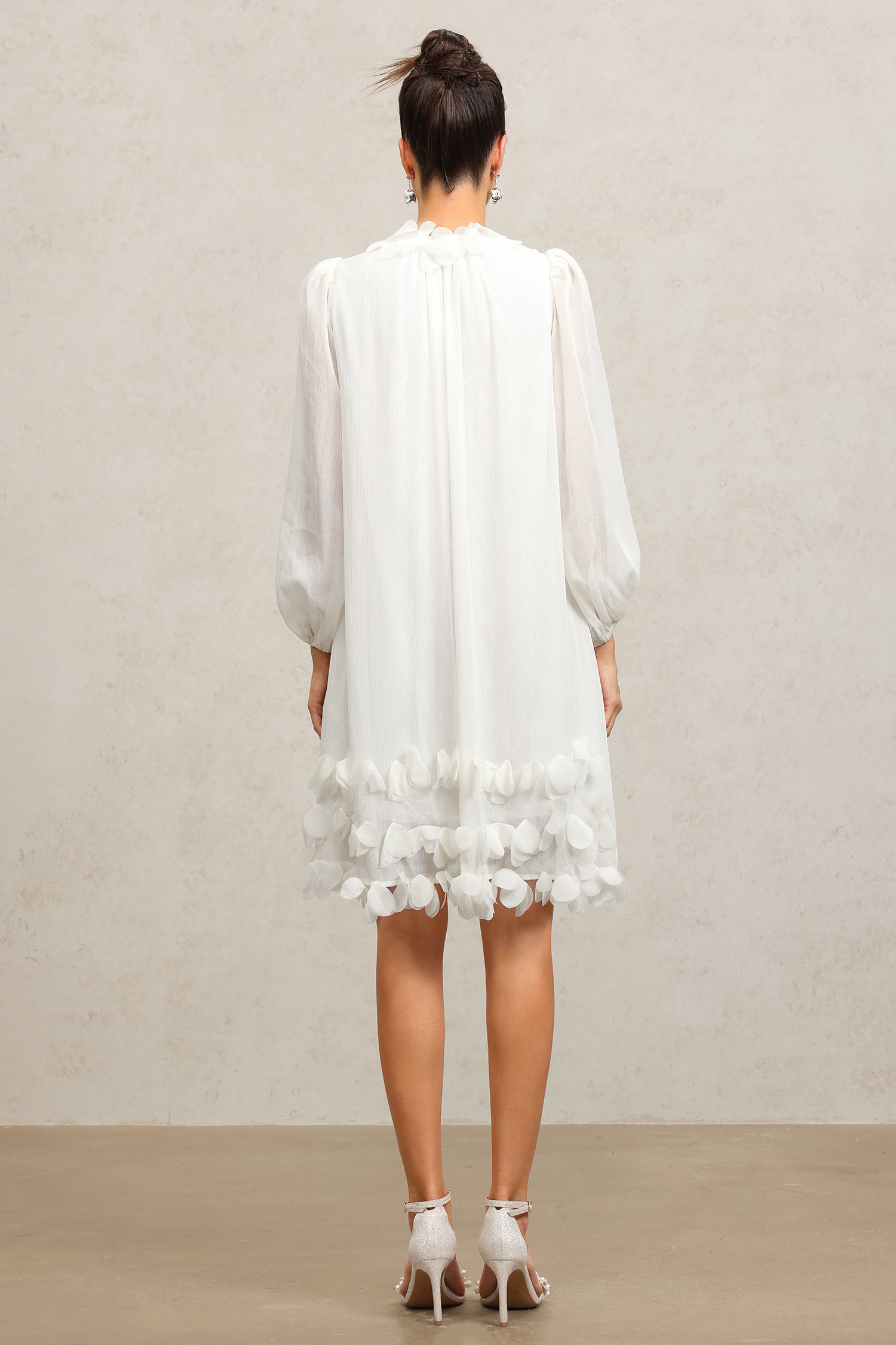 Lila Long Sleeves Flowers Folds Mini Dress