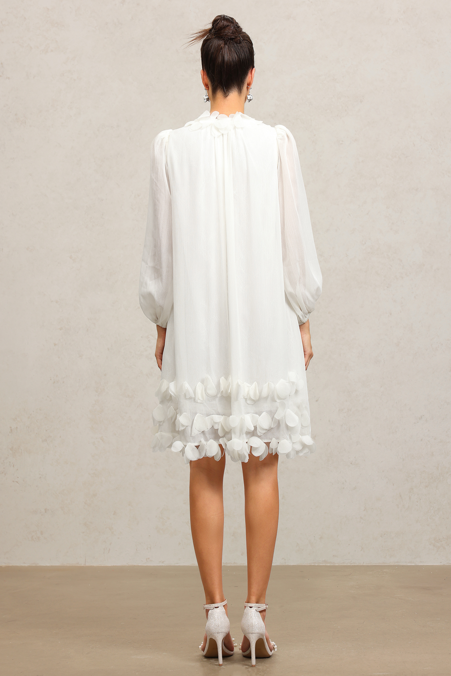 Lila Long Sleeves Flowers Folds Mini Dress