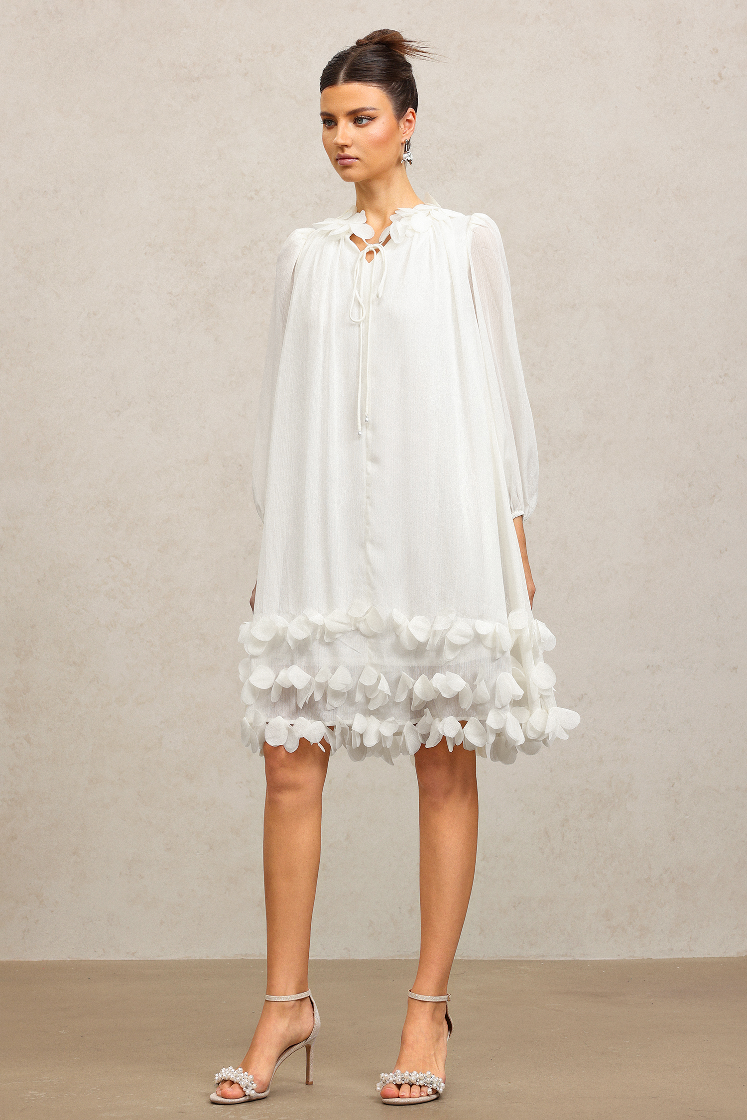 Lila Long Sleeves Flowers Folds Mini Dress