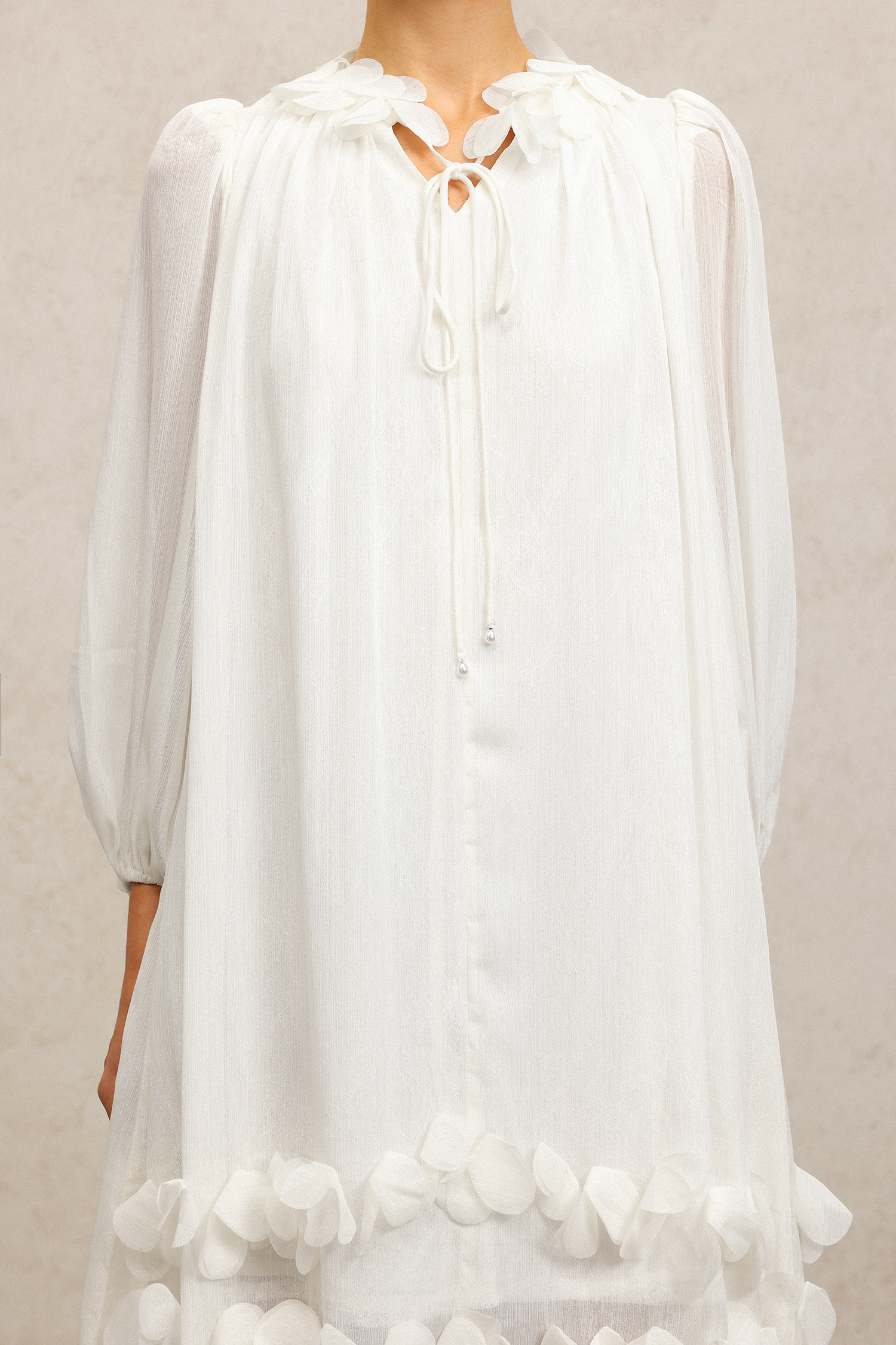 Lila Long Sleeves Flowers Folds Mini Dress