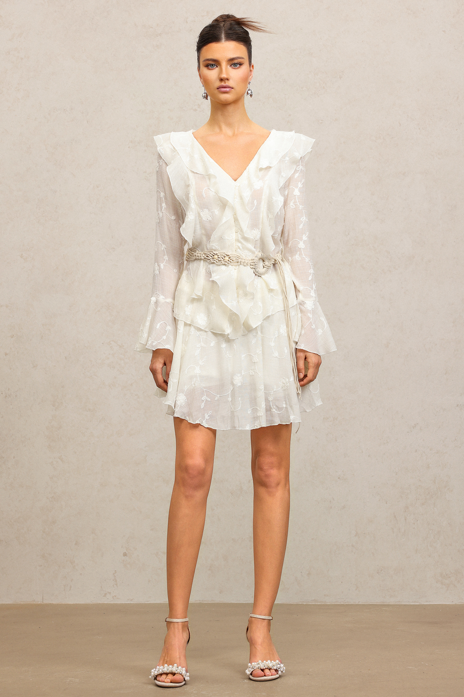Loulia V-Neck Long Sleeves Folds Top And Skirt Two-Piece Set