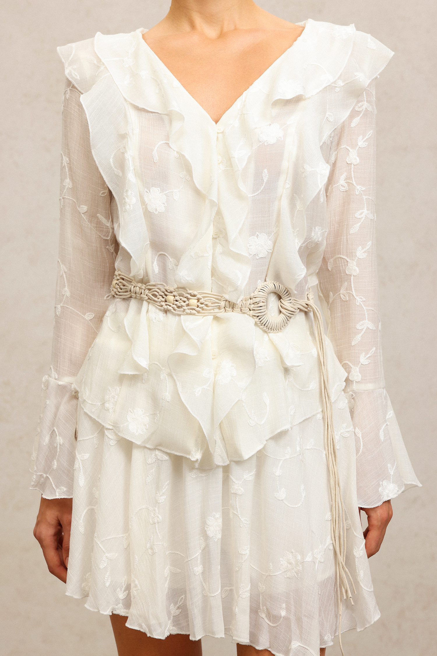 Loulia V-Neck Long Sleeves Folds Top And Skirt Two-Piece Set