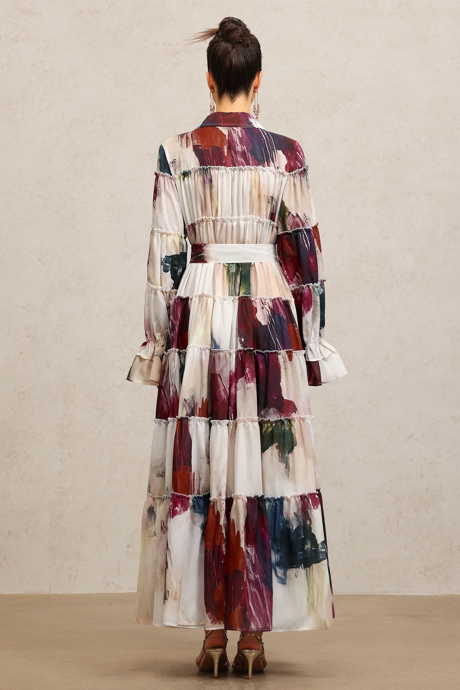 ワンピース Raanana Lapel Long Sleeves Floral Printed Maxi Dress – Bellabarnett