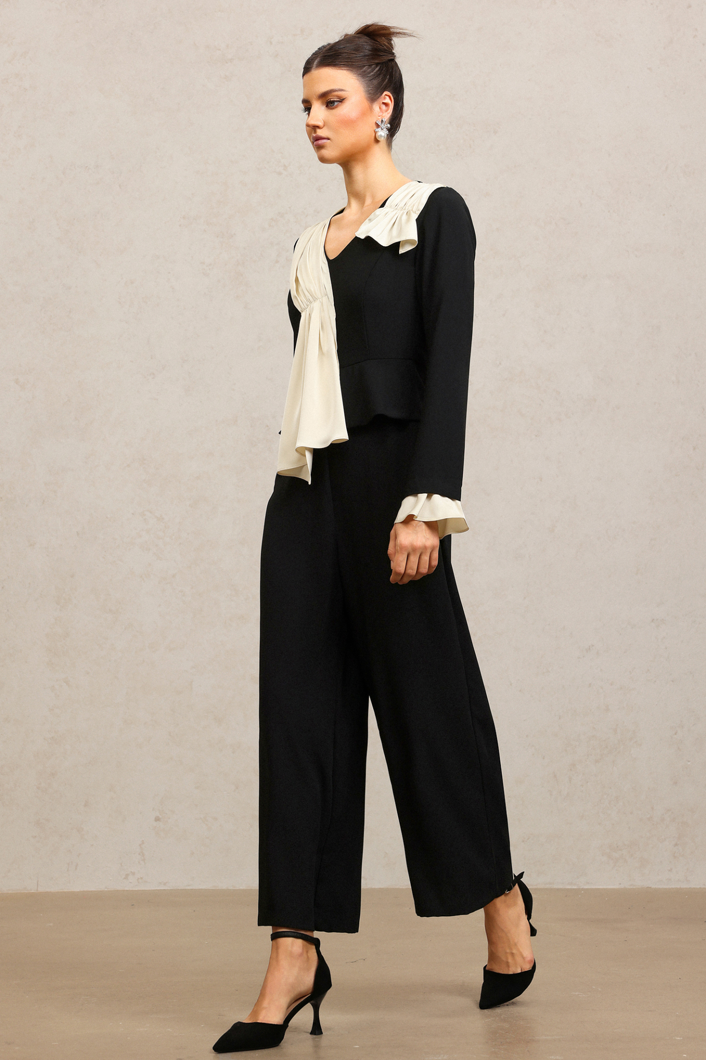 Karsten V-Neck Long Sleeves Folds Maxi Jumpsuit