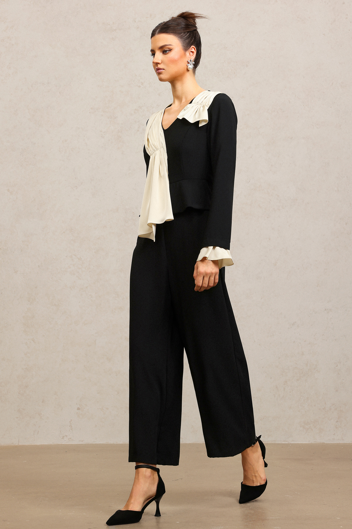 Karsten V-Neck Long Sleeves Folds Maxi Jumpsuit