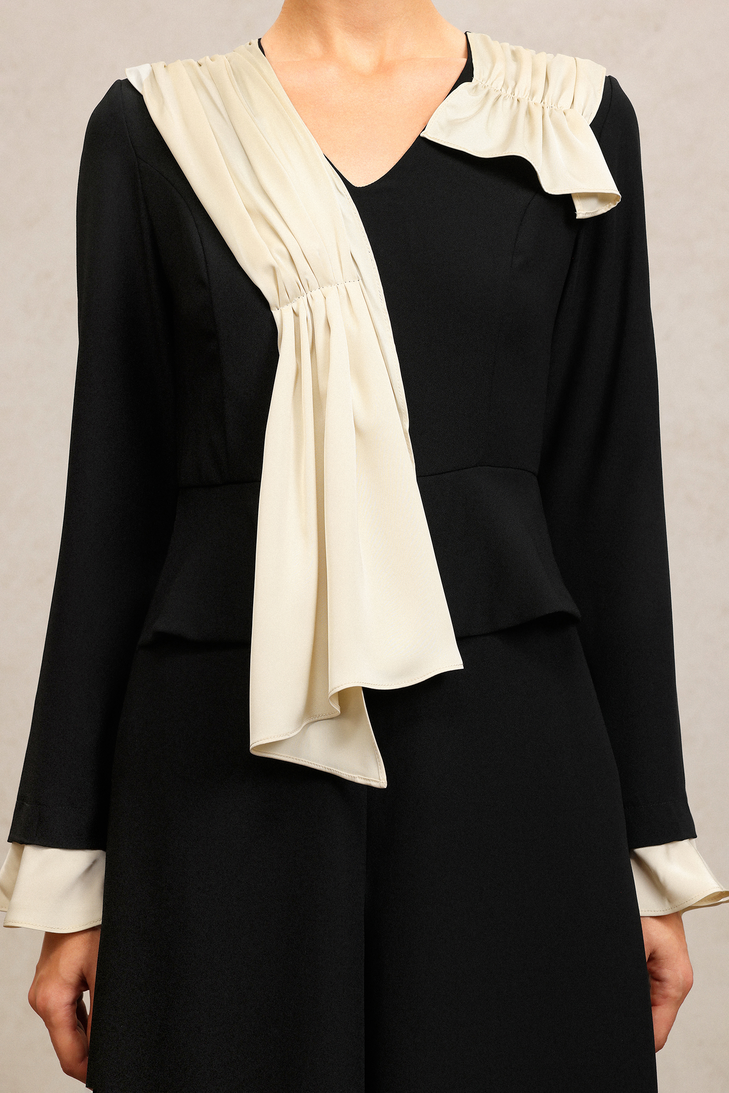 Karsten V-Neck Long Sleeves Folds Maxi Jumpsuit