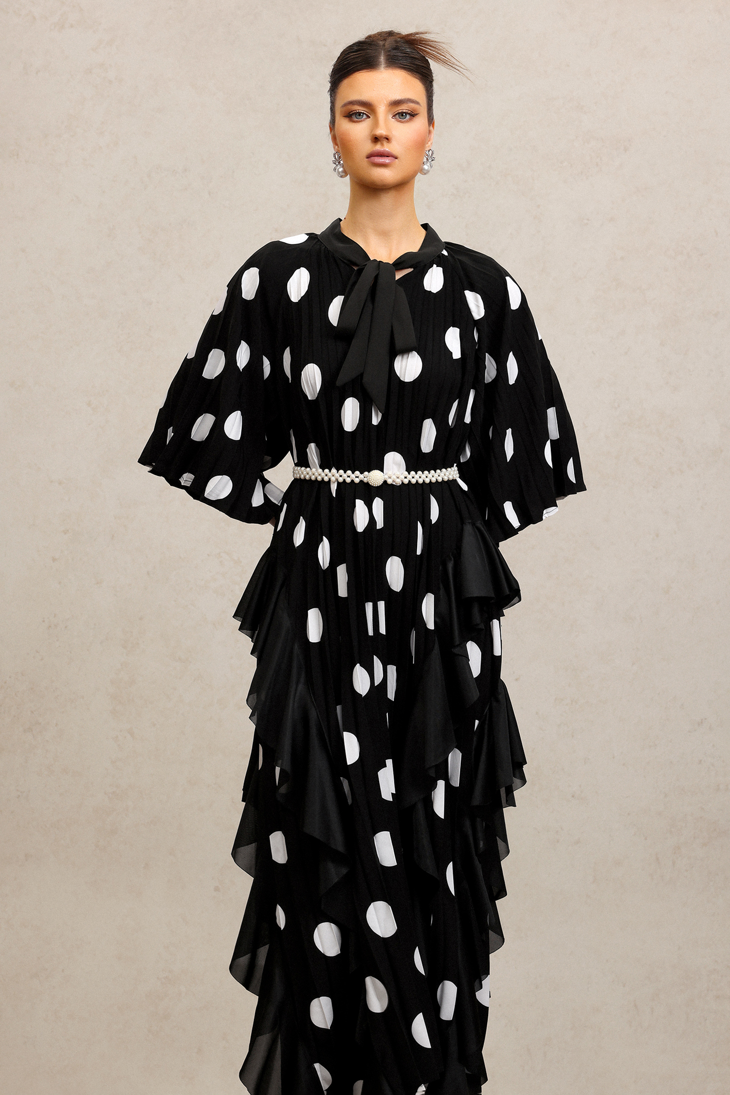 Quanne Short Sleeves Folds Maxi Dress