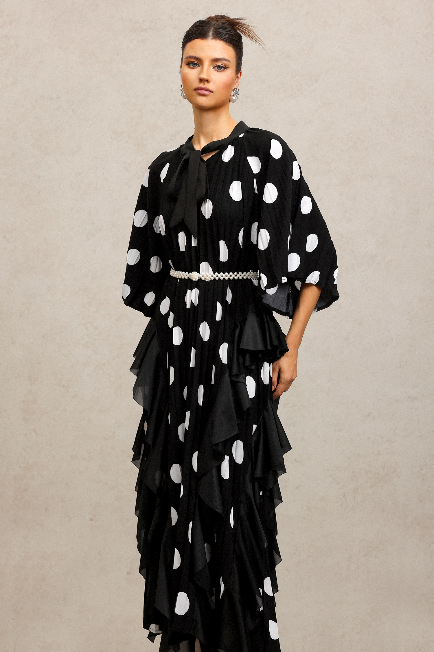 Quanne Short Sleeves Folds Maxi Dress