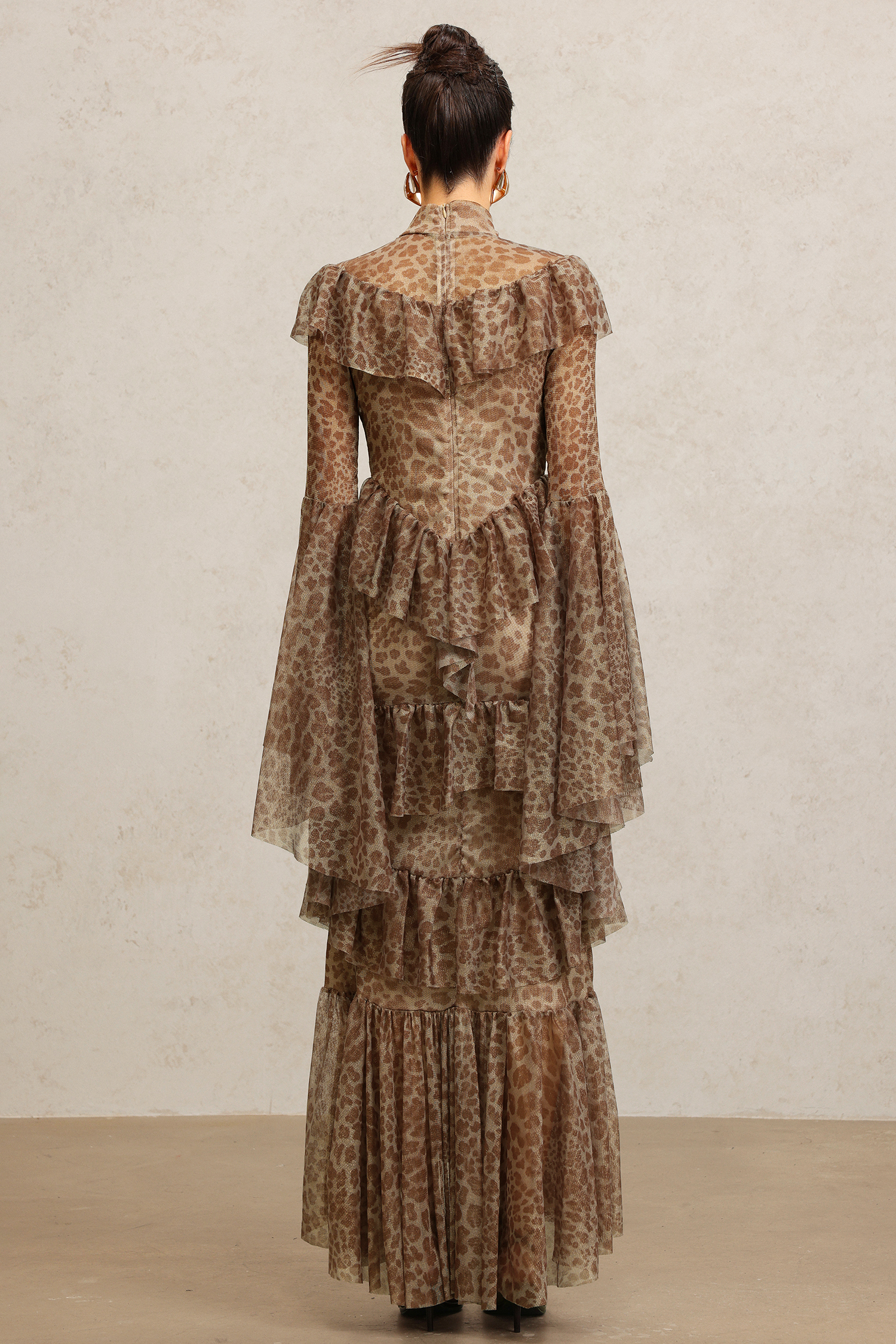 Leko Leopard Print Folds Maxi Dress