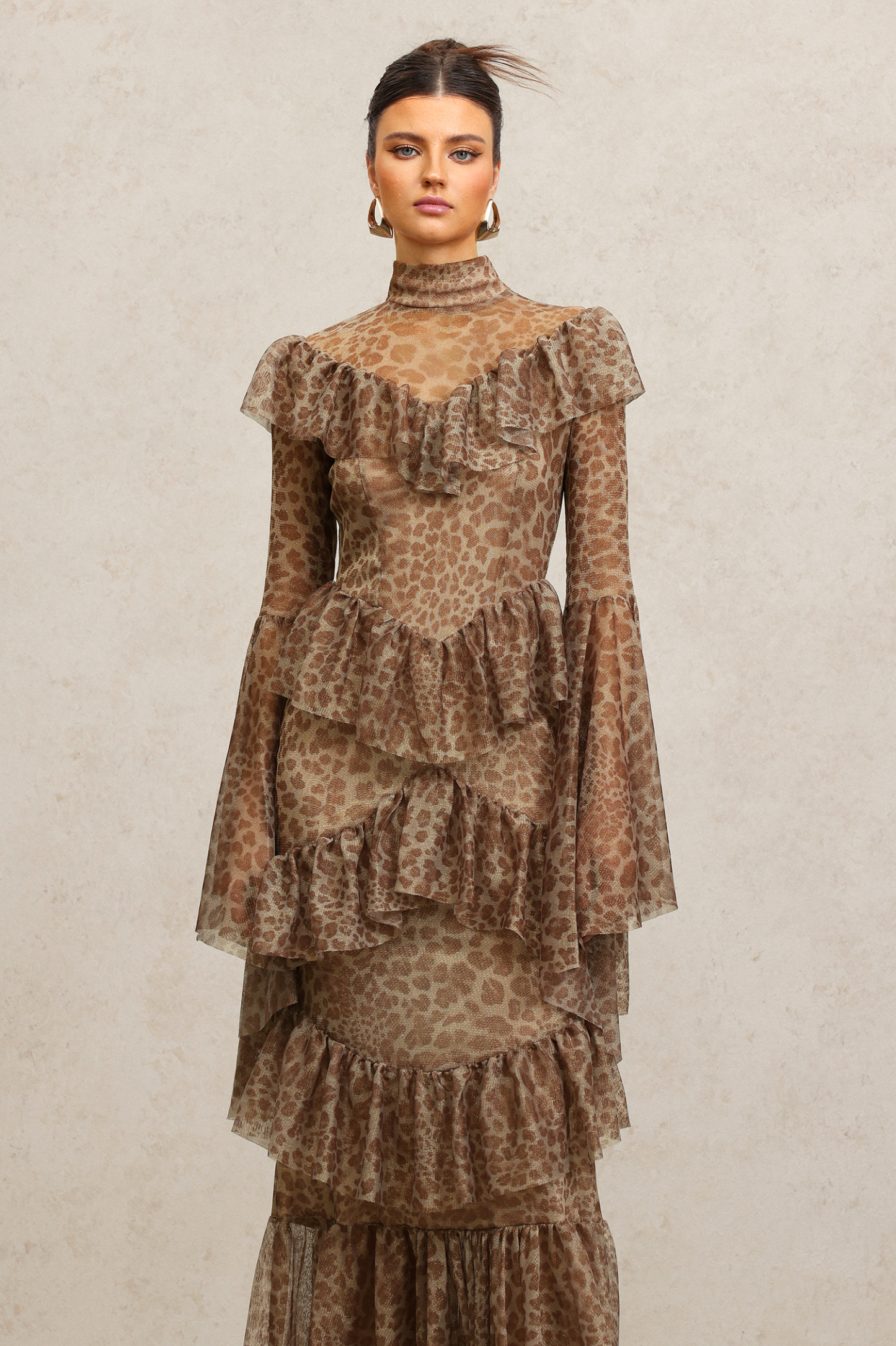 Leko Leopard Print Folds Maxi Dress