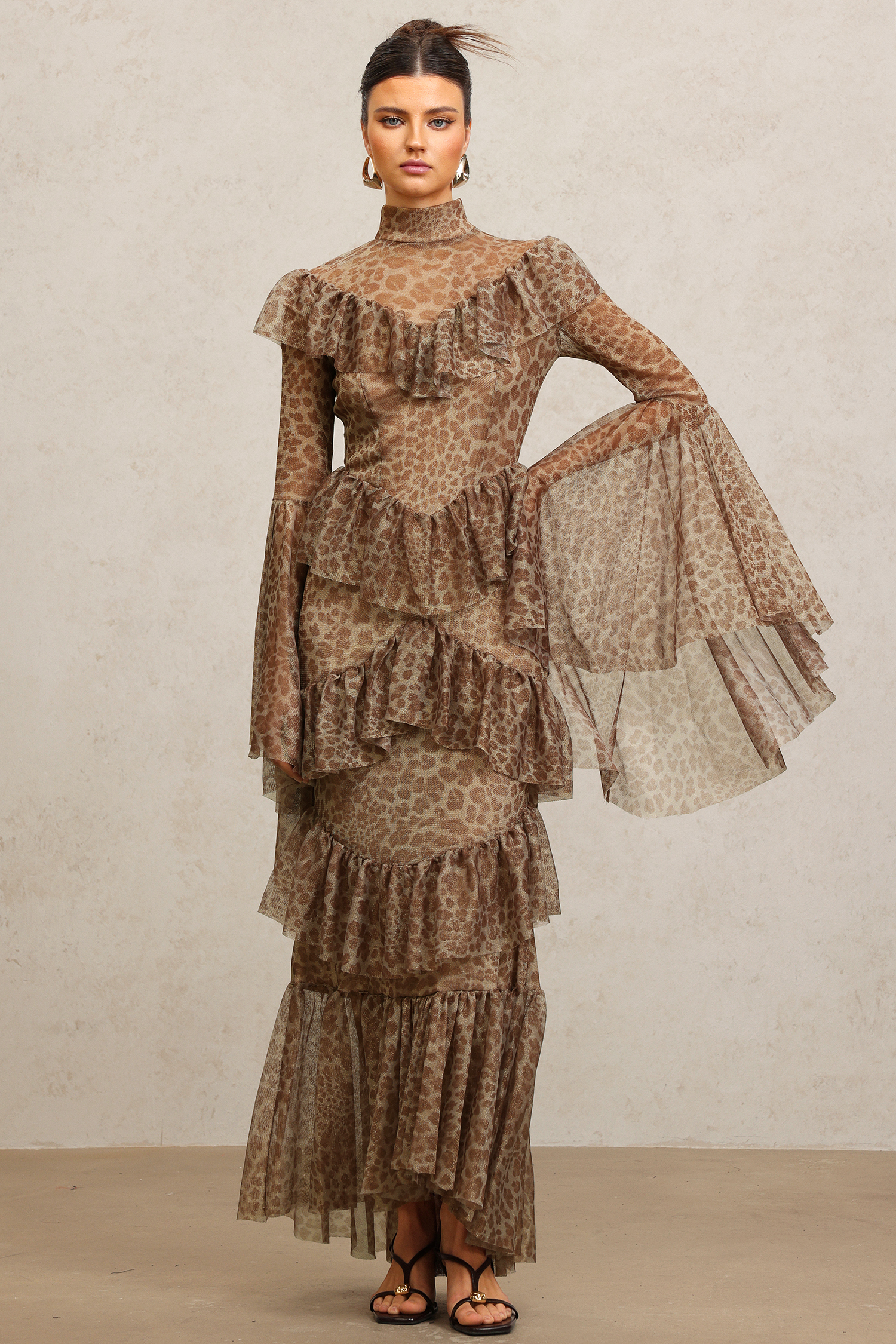 Leko Leopard Print Folds Maxi Dress