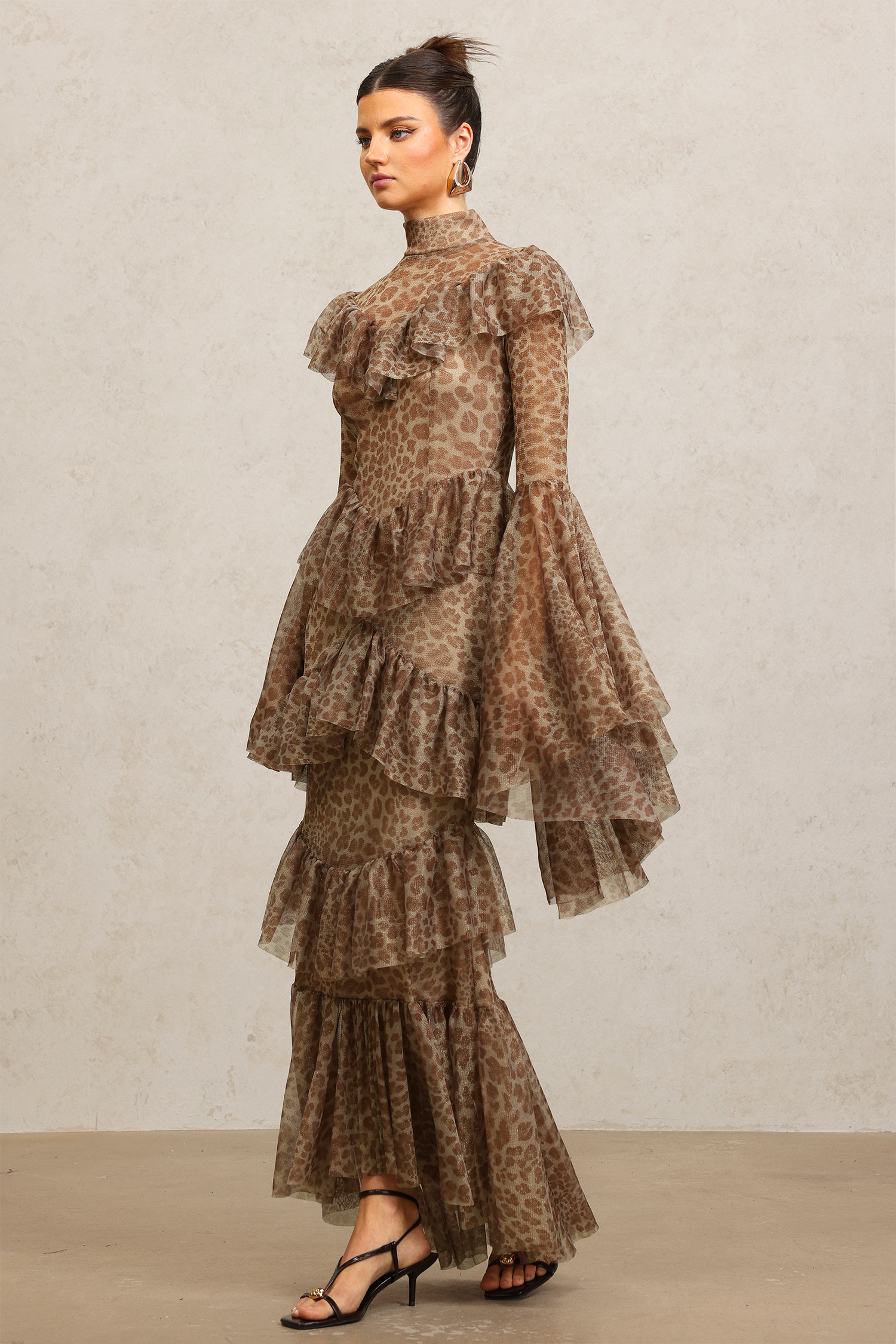 Leko Leopard Print Folds Maxi Dress