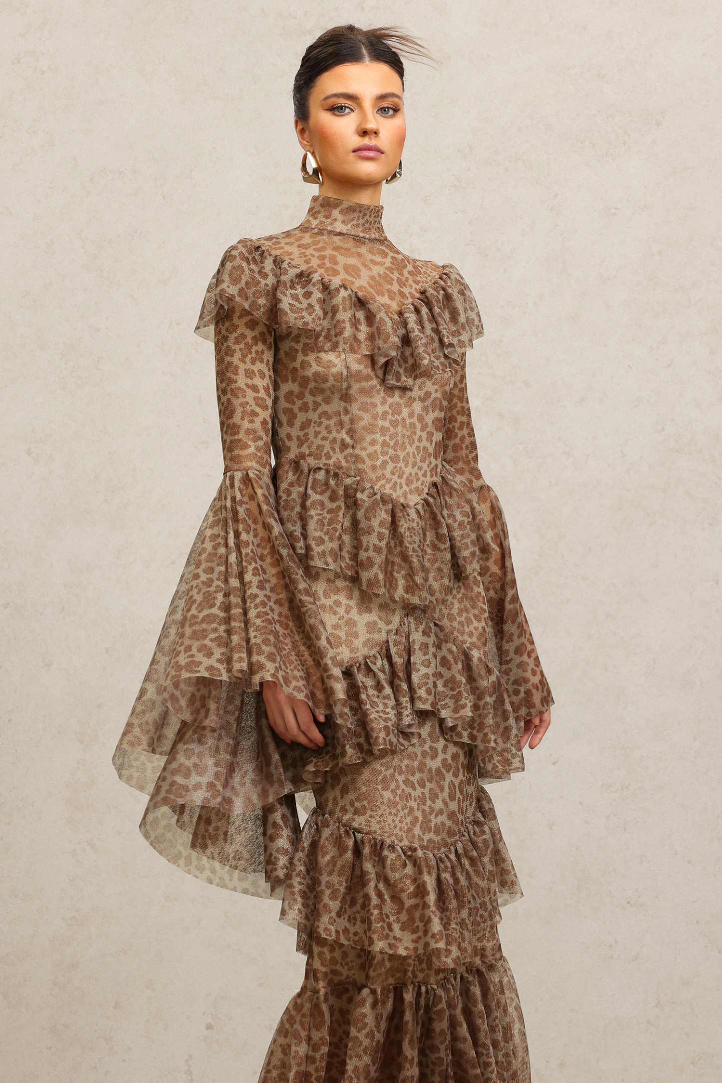 Leko Leopard Print Folds Maxi Dress