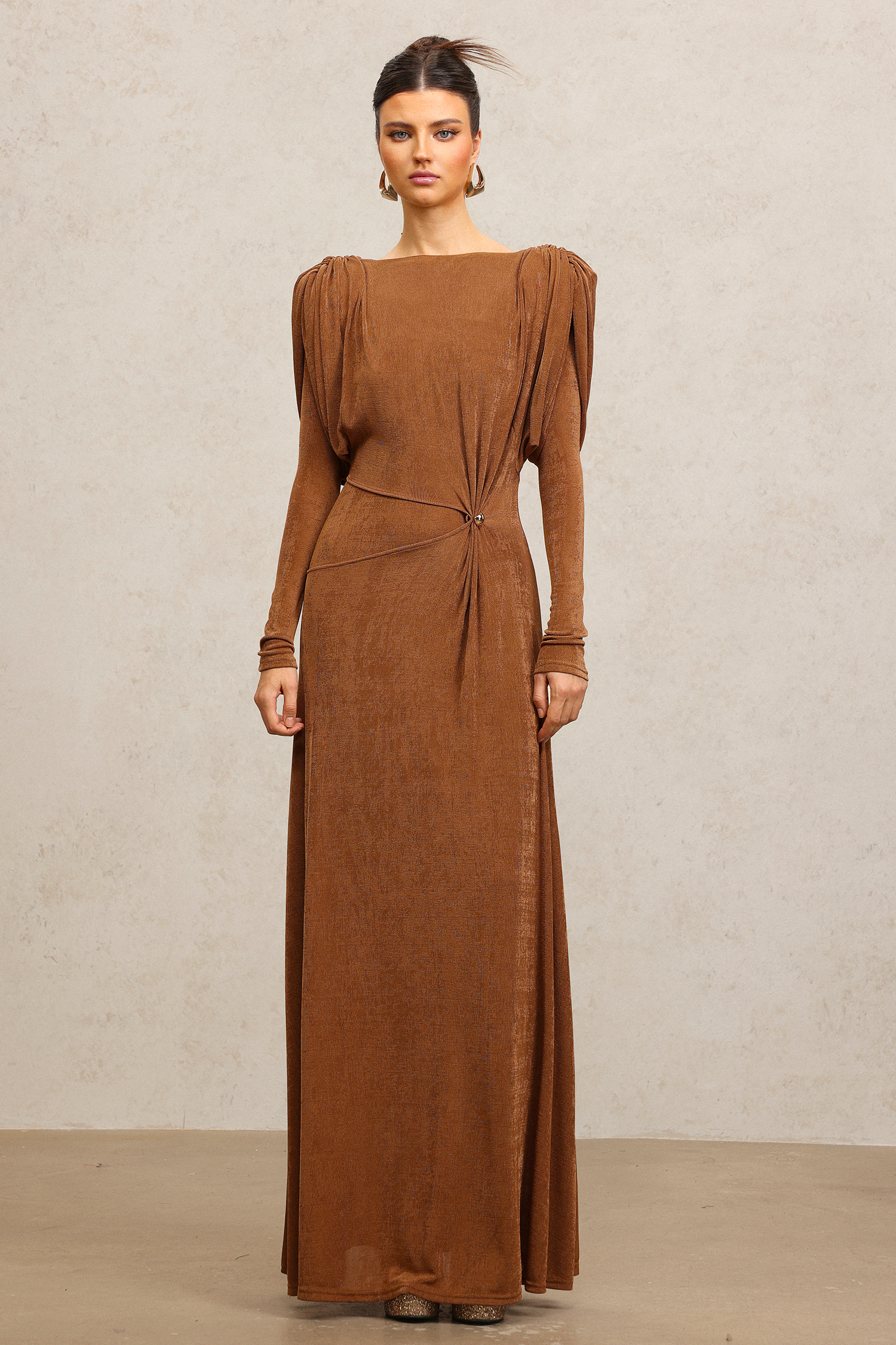 Rimo Long Sleeves Folds Maxi Dress