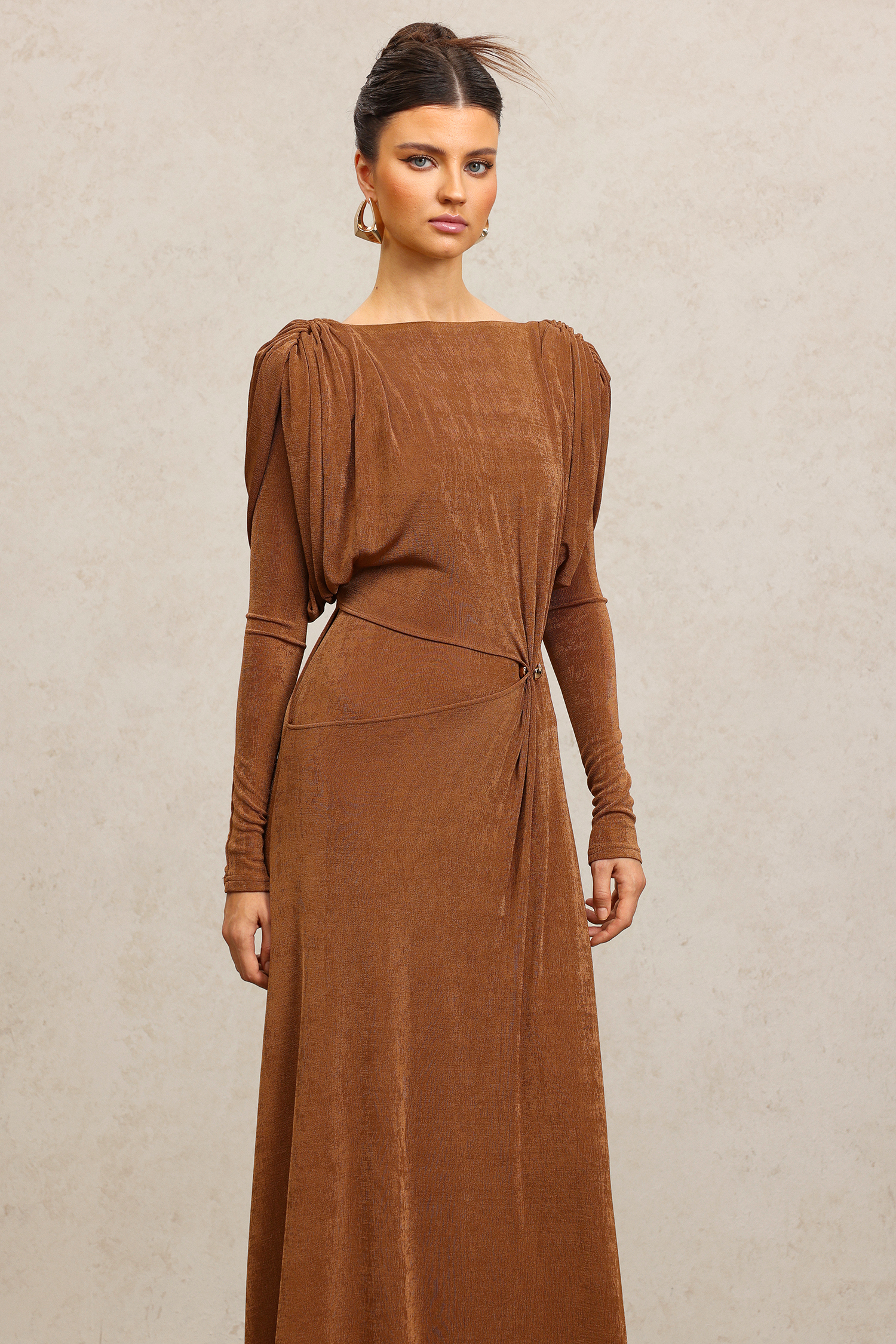 Rimo Long Sleeves Folds Maxi Dress