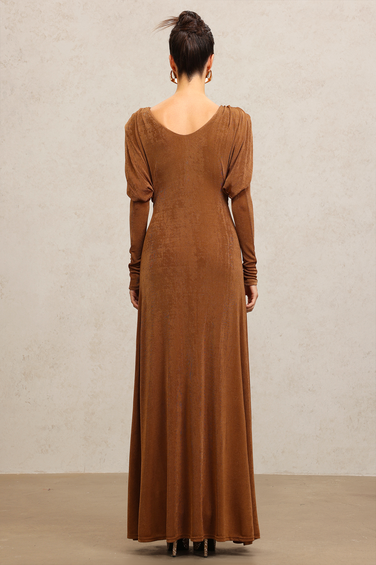 Rimo Long Sleeves Folds Maxi Dress