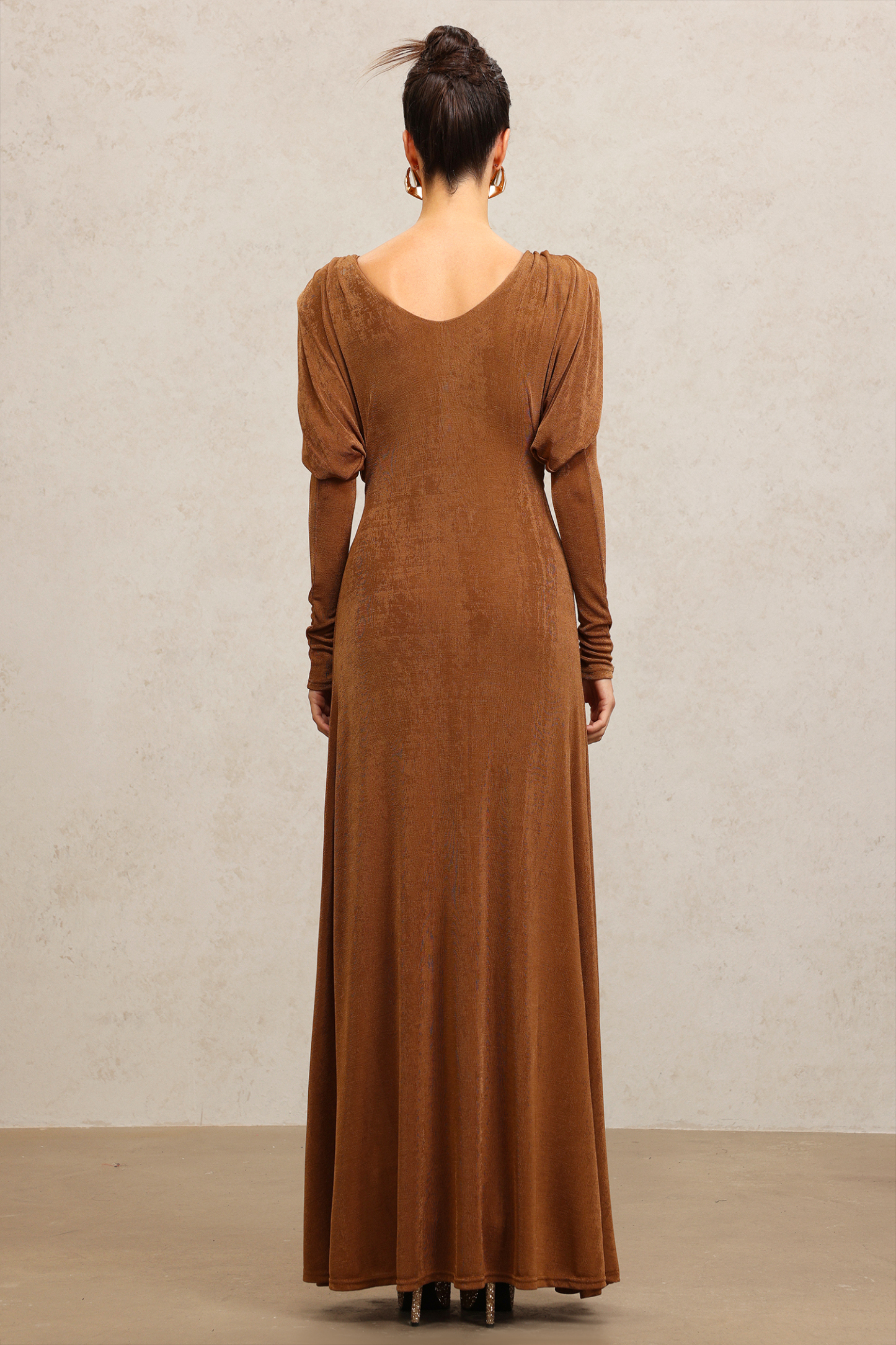 Rimo Long Sleeves Folds Maxi Dress