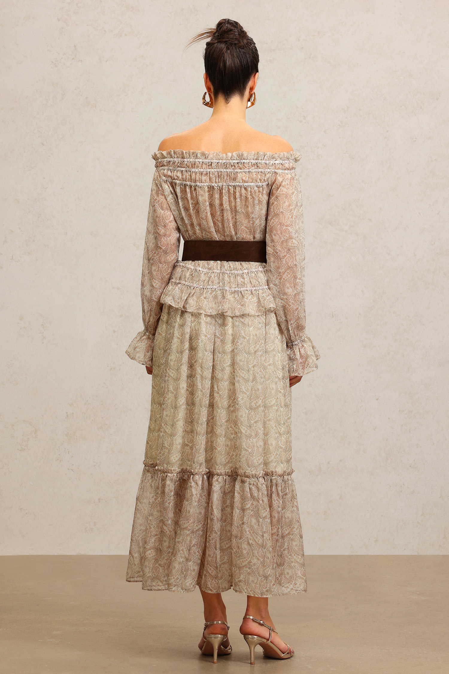 Emilee Off-The-Shoulder Long Sleeves Folds Top And Skirt Two-Piece Set