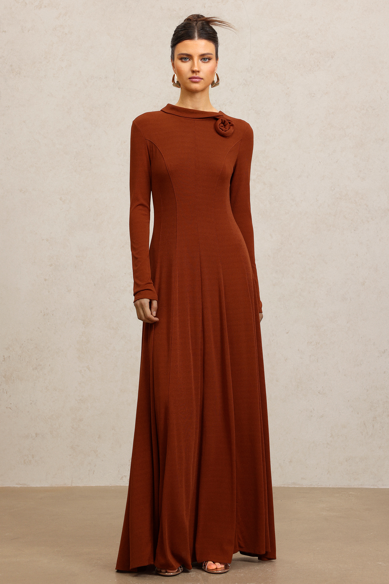 Juny Long Sleeves Flower Maxi Dress