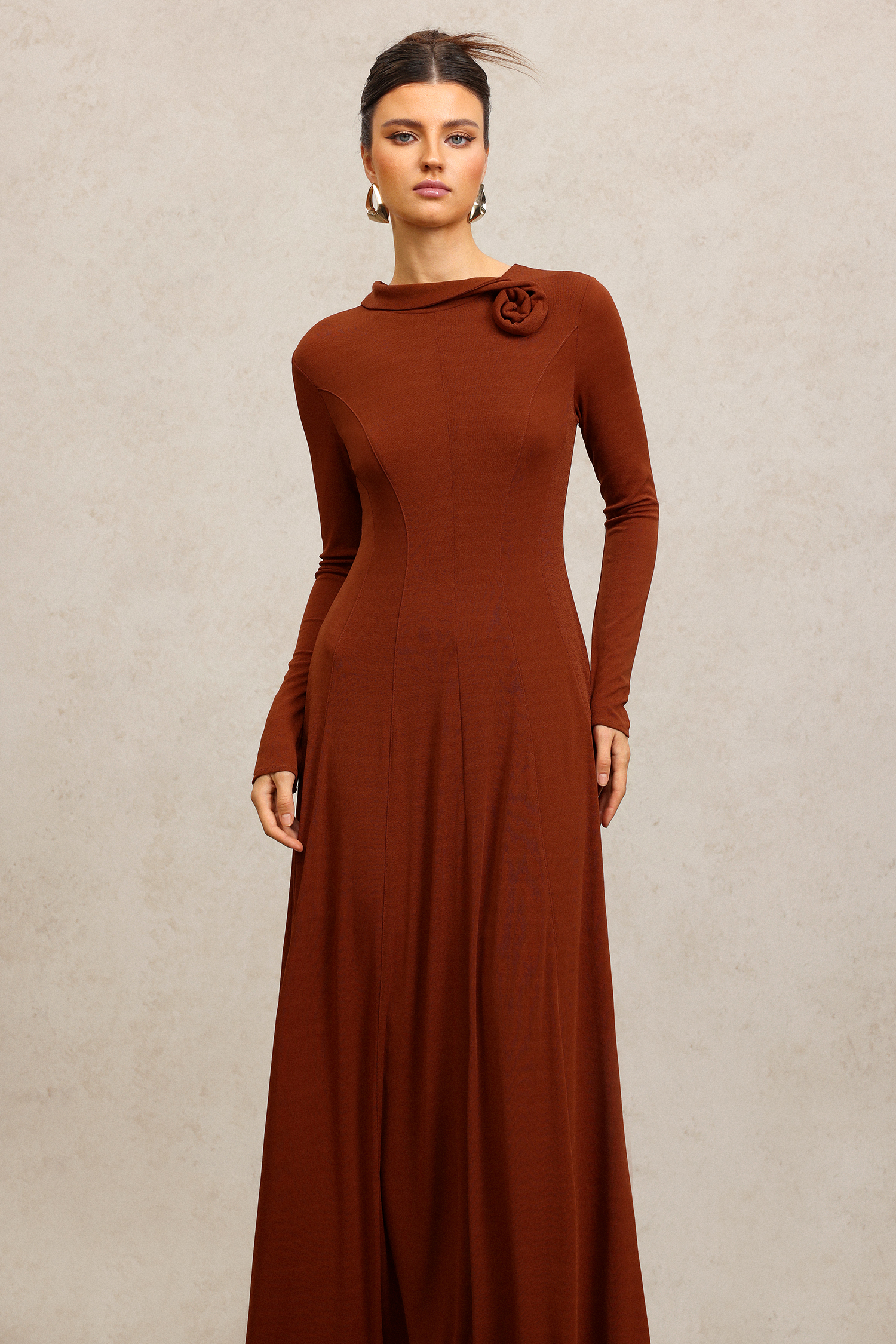 Juny Long Sleeves Flower Maxi Dress