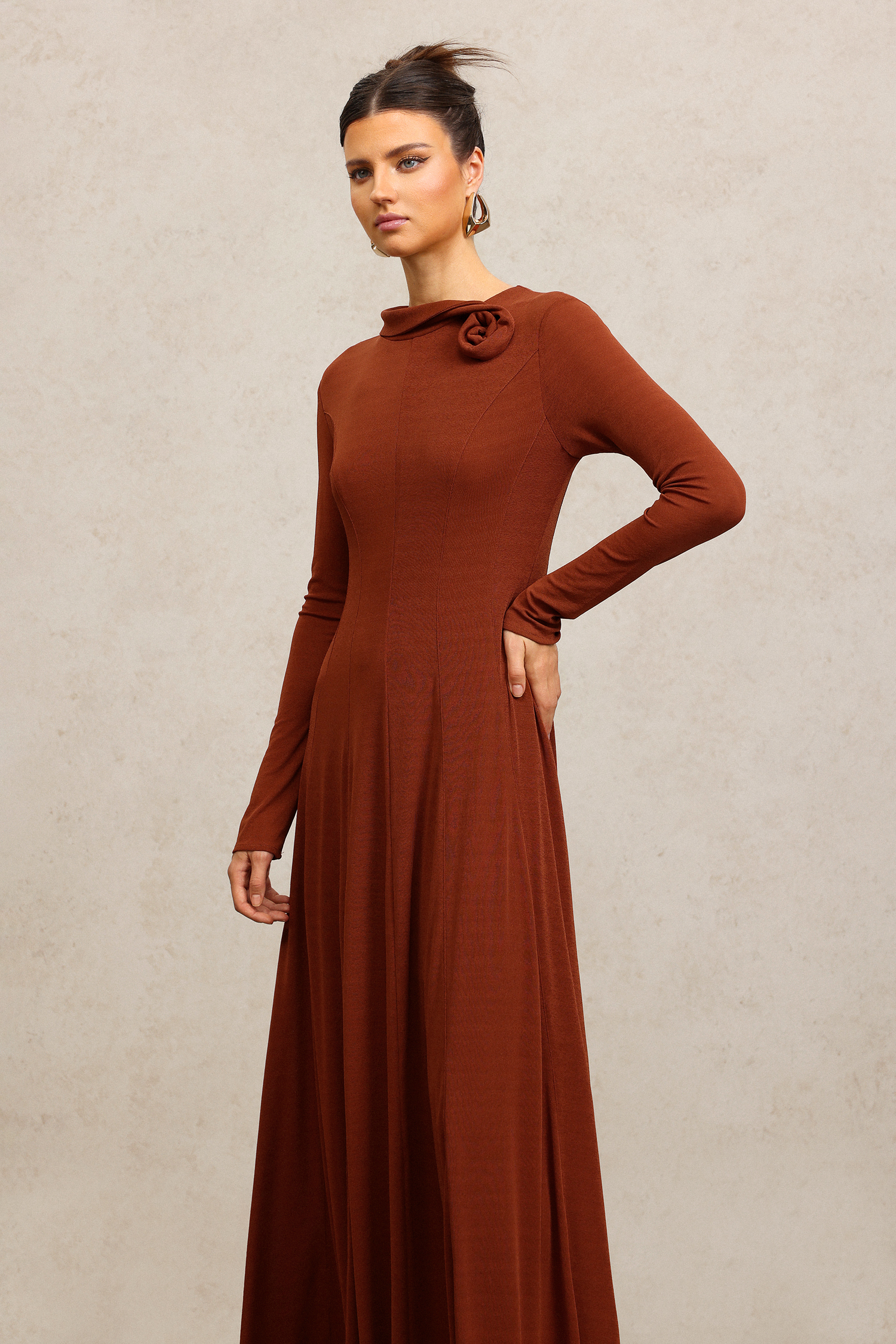 Juny Long Sleeves Flower Maxi Dress