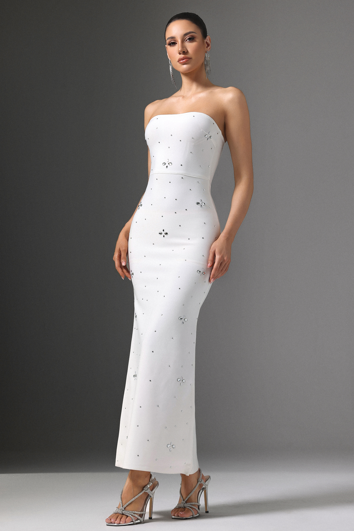 Xacier Strapless Rhinestone Bandage Maxi Dress