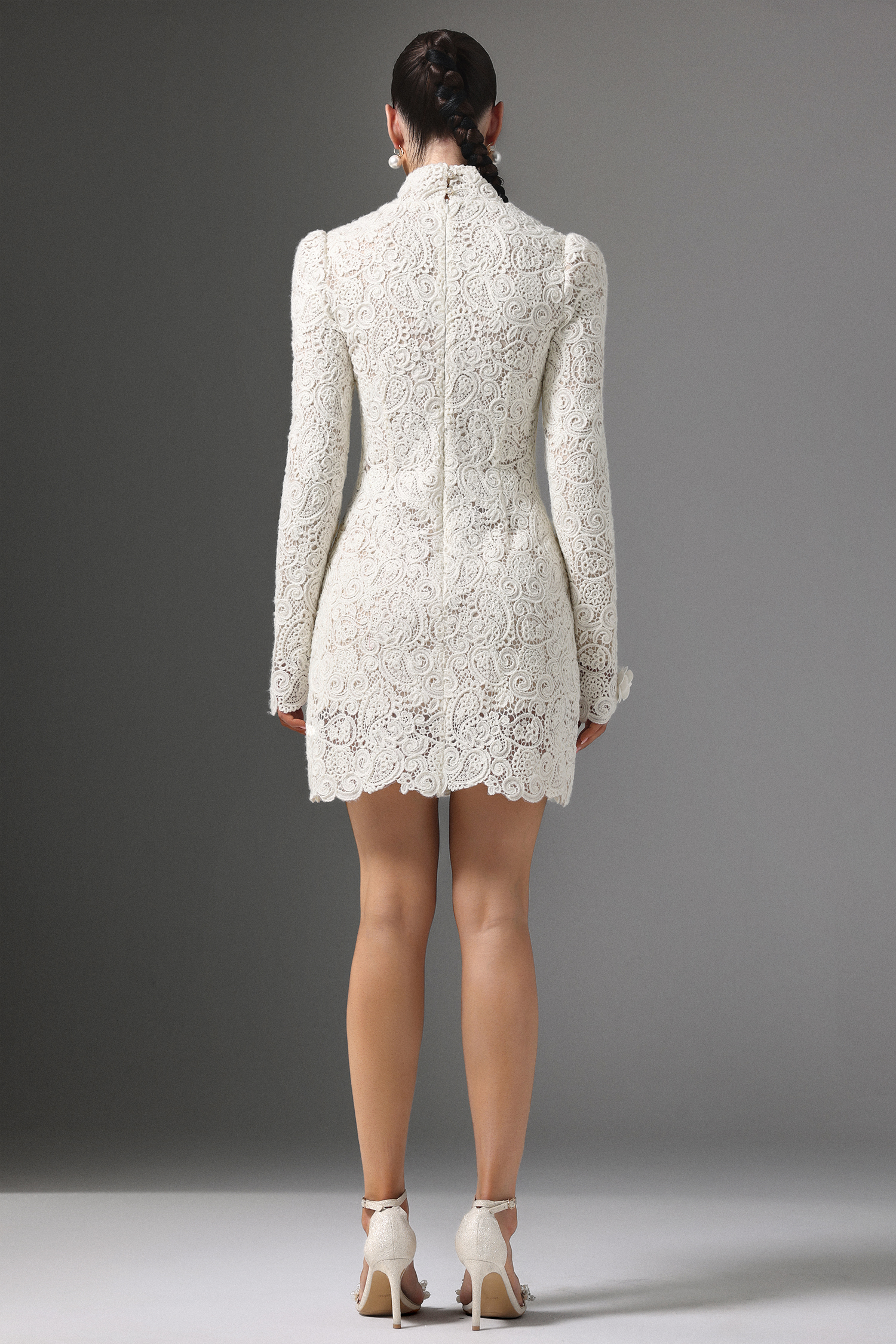 Sarada High Neck Lace Embellished Floral Mini Dress
