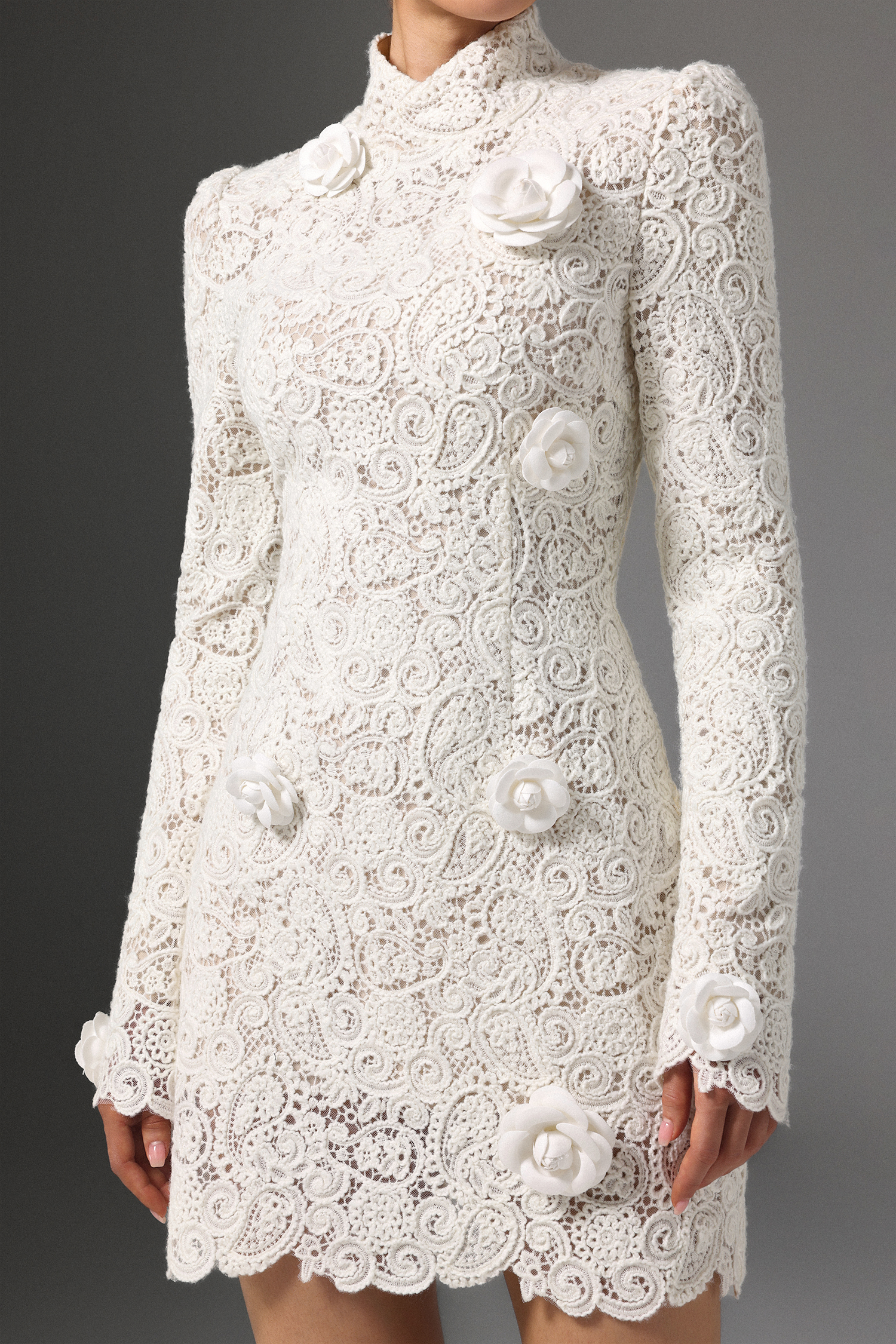 Sarada High Neck Lace Embellished Floral Mini Dress