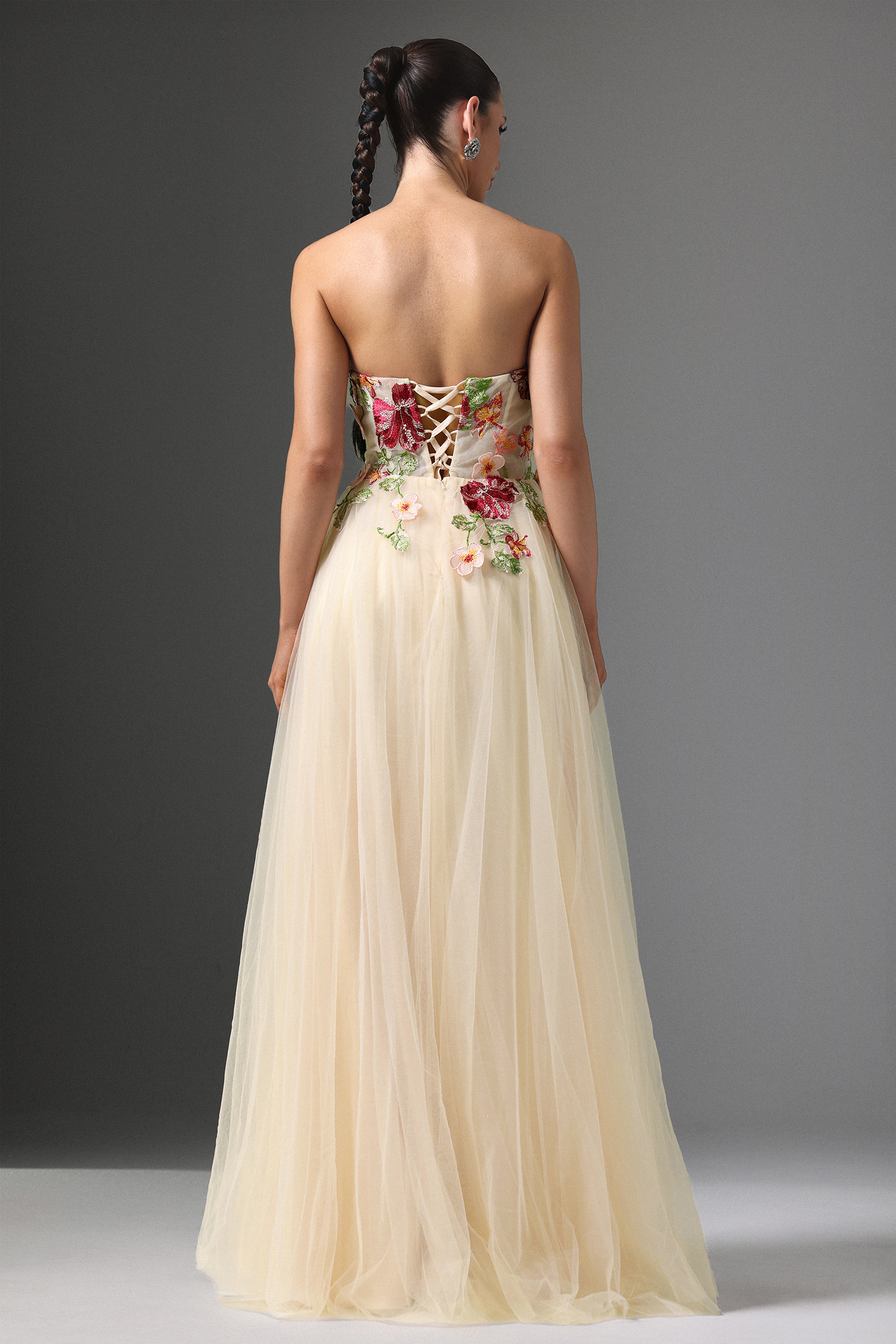 Sophiess Strapless Floral Embroidered High Slit Maxi Dress