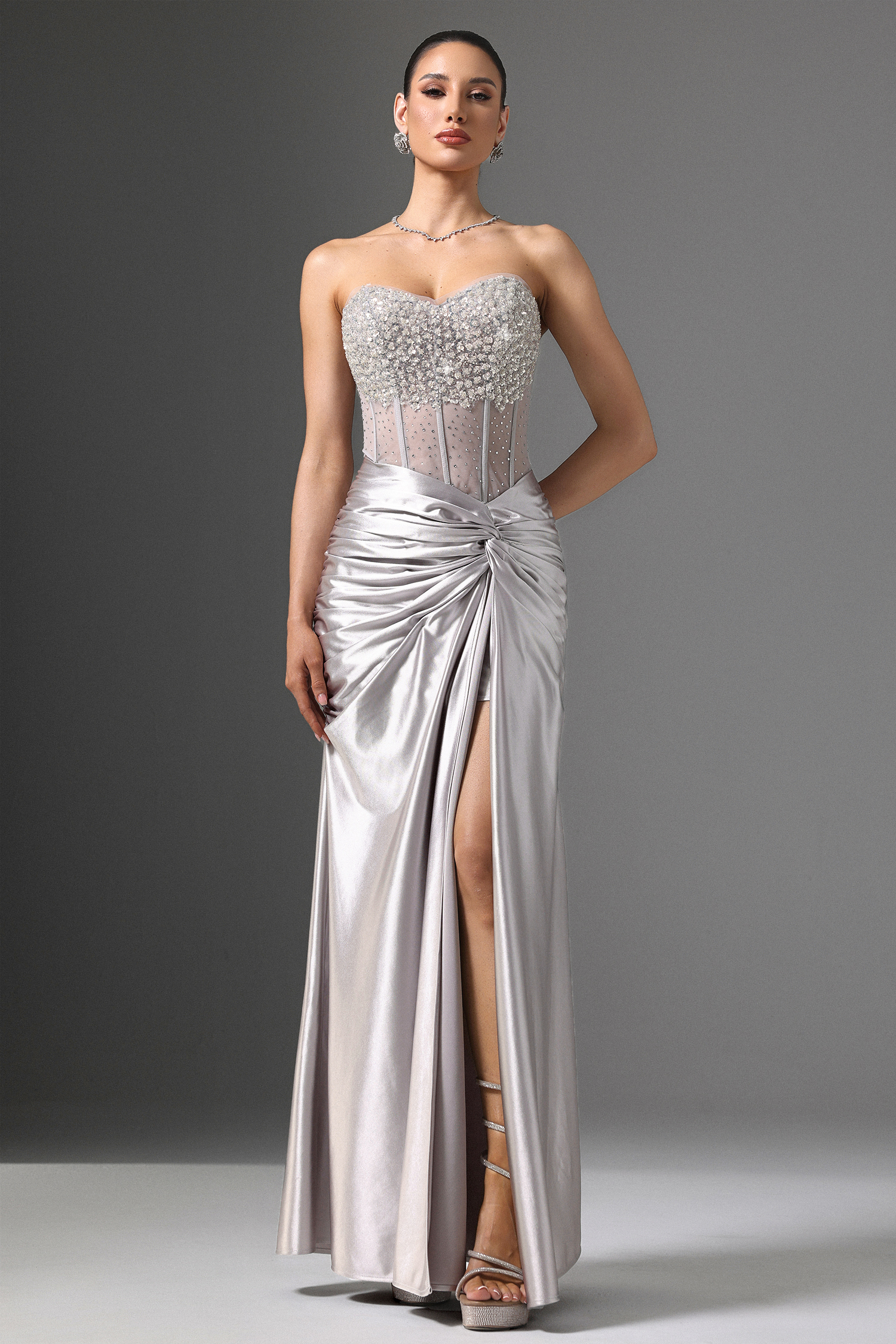 Denny Strapless Sequin High Slit Maxi Dress