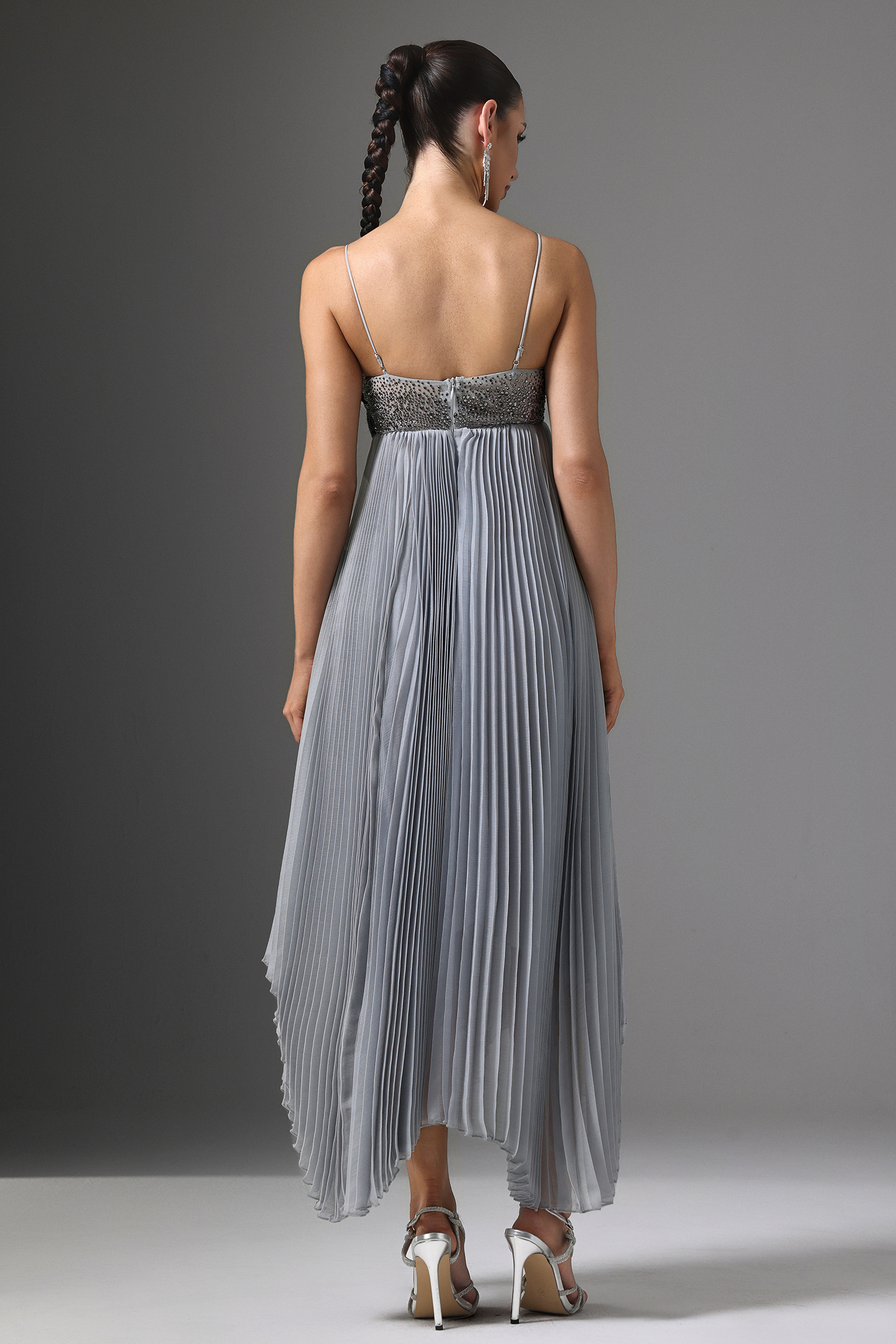 Zaina V-Neck Sequin Pleated Cami Maxi Dress