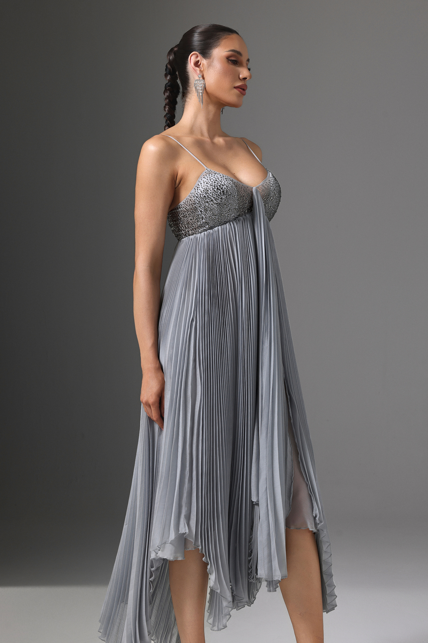 Zaina V-Neck Sequin Pleated Cami Maxi Dress