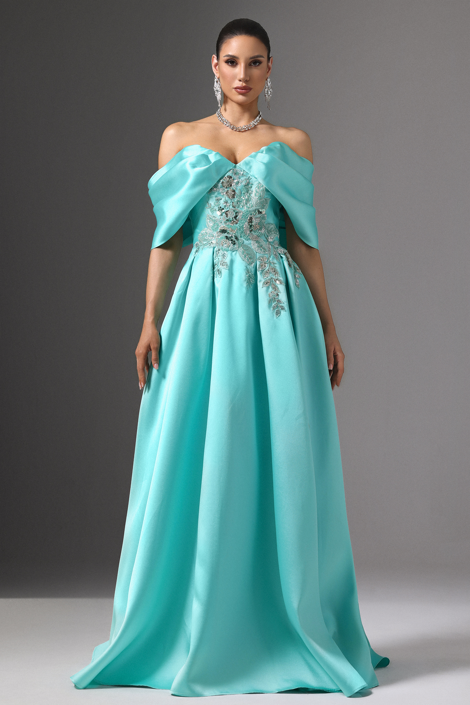 Salamo Off-Shoulder Floral Embroidered Maxi Dress